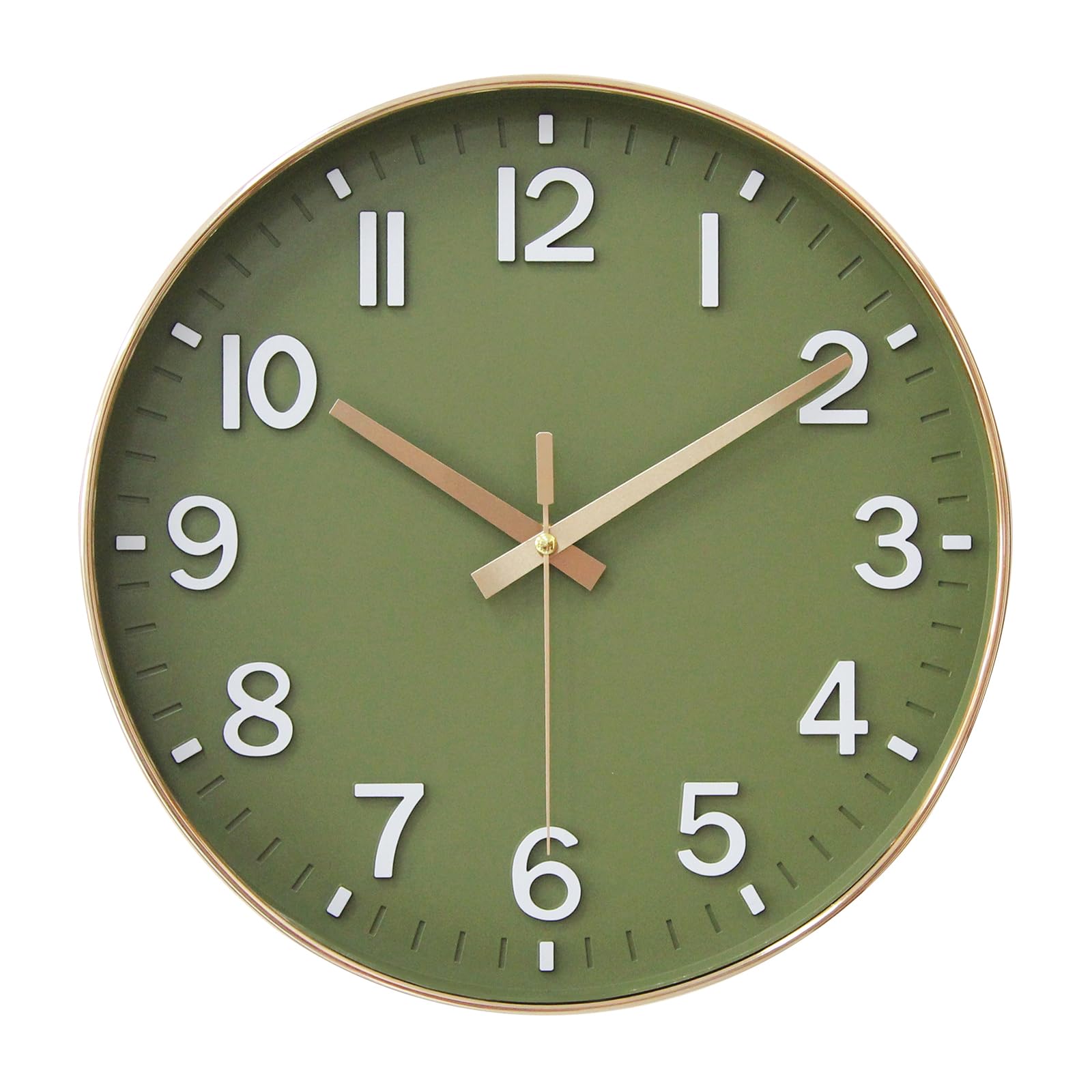HZDHCLH Wall Clocks Battery Operated,12 inch Silent Non Ticking Modern Wall Clock for Living Room Bedroom Kitchen Office Classroom Decor (Olive Green and Gold)