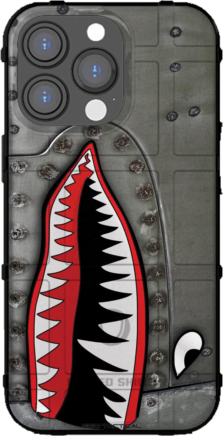 EGO TACTICAL Limited Edition Rugged Shield case Compatible with iPhone 14 Pro Max [6.7" Screen] Printed in The USA P-40 TigerShark Jaws Teeth Warthog
