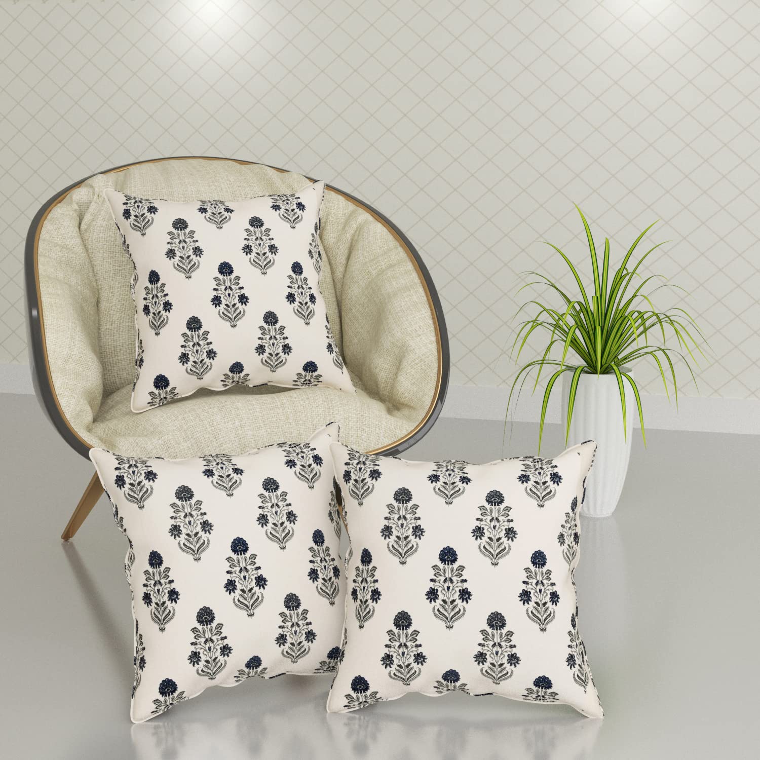 Trance Home Linen Cotton Thick Printed 24X24 Inch Cushion Covers Only For Sofa&Diwan|Throw Pillow/Small Cushion Pillow Covers (24X24 Inch|60Cmx60Cm,Aangan Blue) Set Of 3,180 TC-picture-13