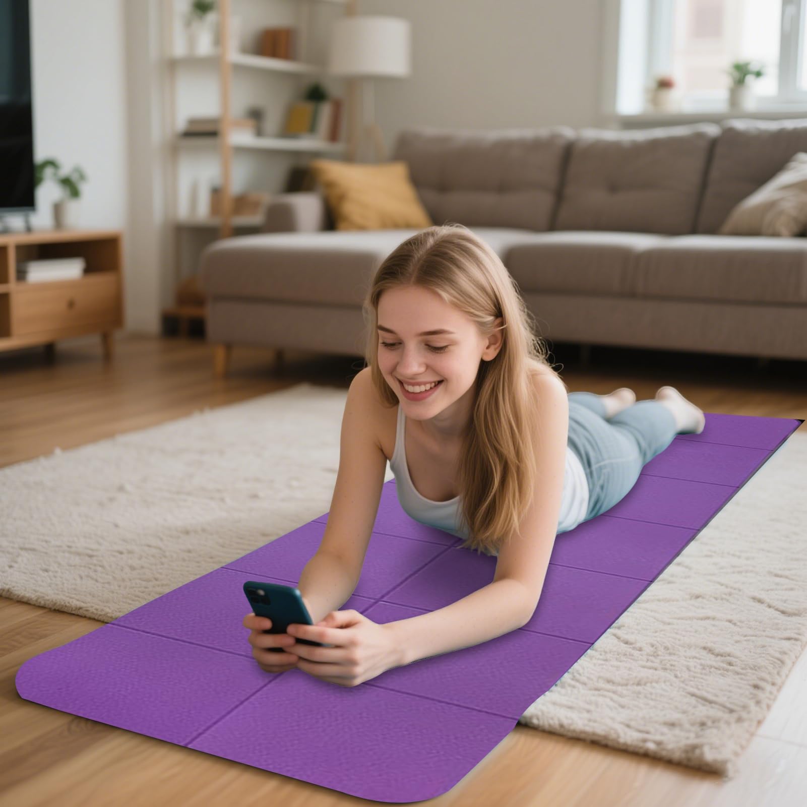 Esterilla de yoga portátil, almohadilla de ejercicio de 6 mm de grosor para fitness, tapete plegable resistente al desgarro con bolsa de almacenamiento para viajes, al aire libre, estudio y