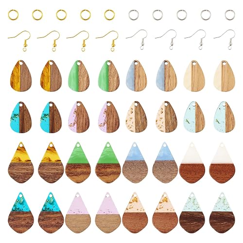 KISSITTY Teardrop Drop Dangle Earring Making Kit 32pcs Natural Resin