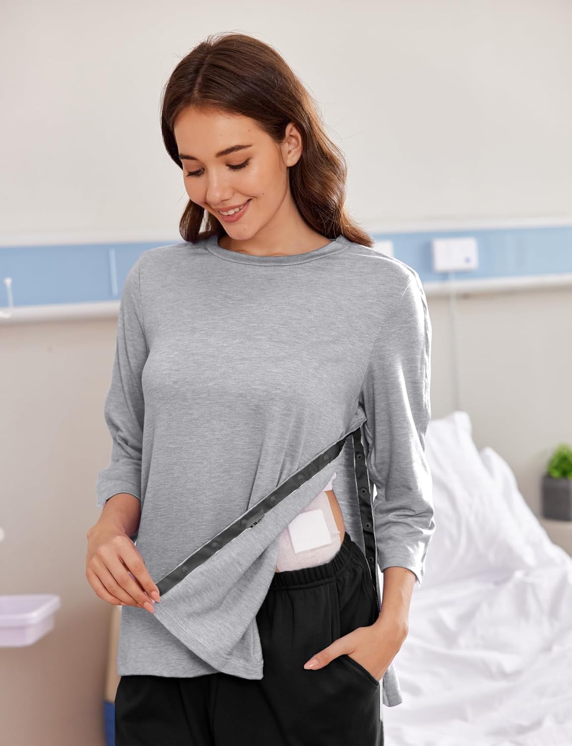 Deyeek Post Shoulder Surgery Shirts for Women Tear Away 3/4 Tops After Rotator Cuff Shirts Chemo Port Adaptive Clothing - Image 5