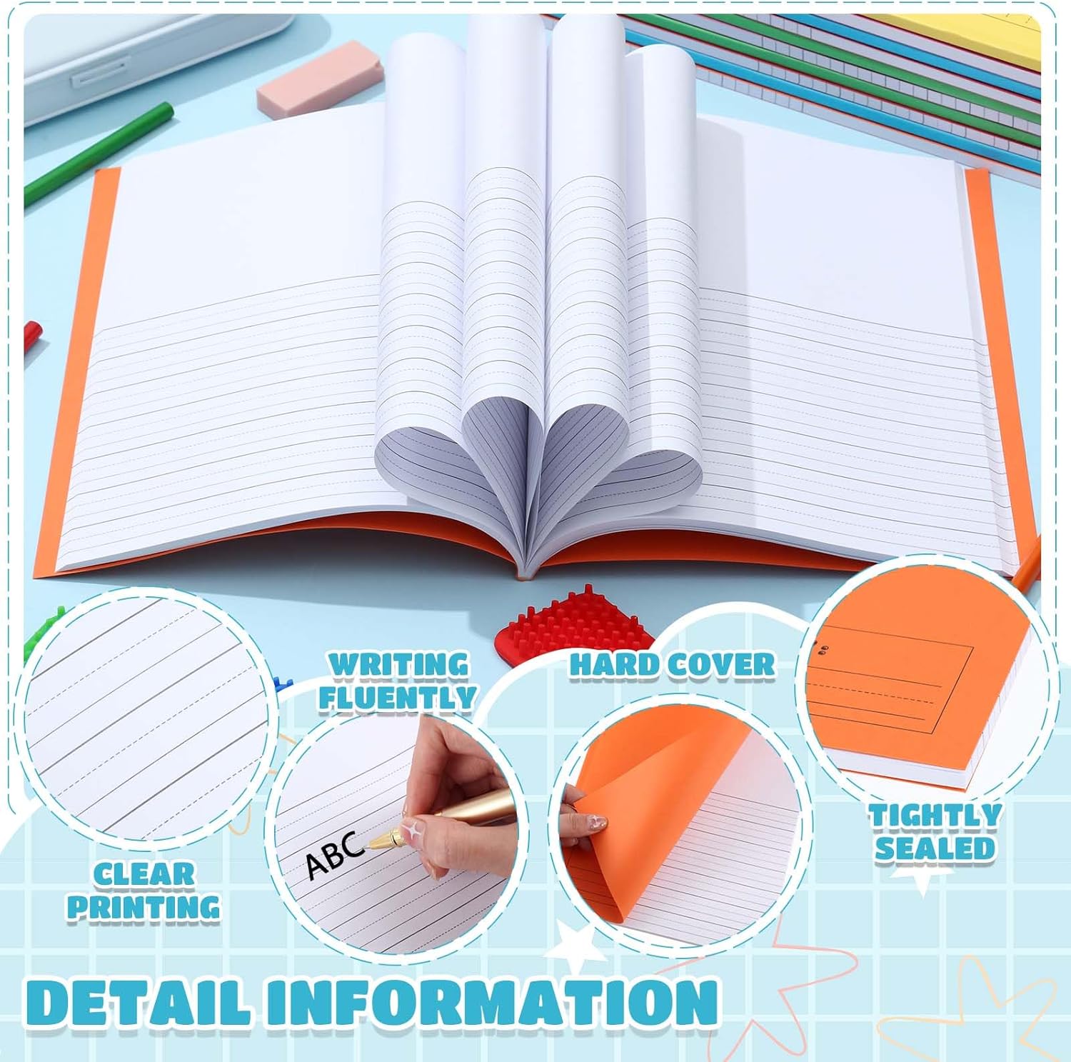 Henoyso 48 Pcs Primary Composition Notebooks for Teachers & Classrooms (Grades K–2) Colorful Writing Journals for Classroom, Homework & Homeschool Use, 120 Pages Each (Classic Color)