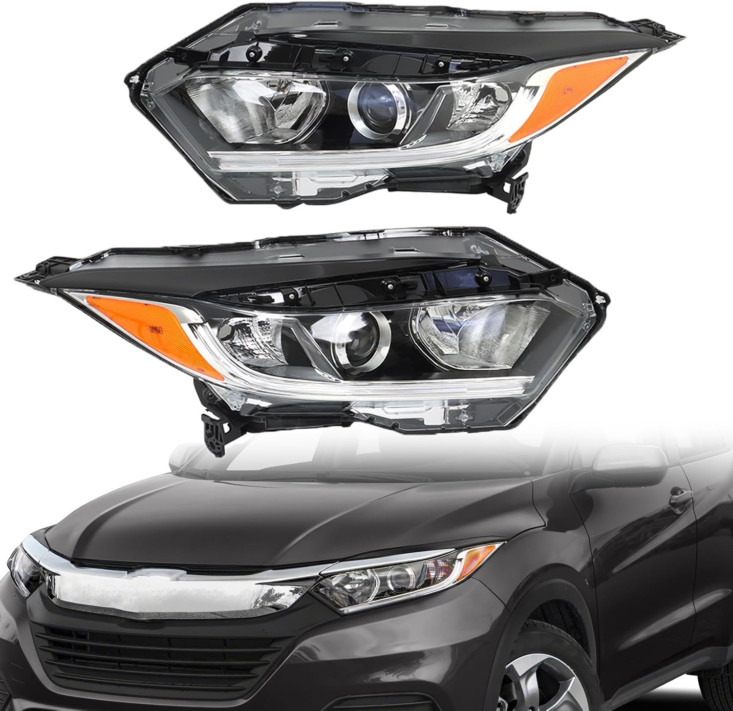 1 Pair Headlights Assembly Replacement for HRV 2019 2020 2021 Driver and Passenger Side Headlamps 33100-T7A-A31