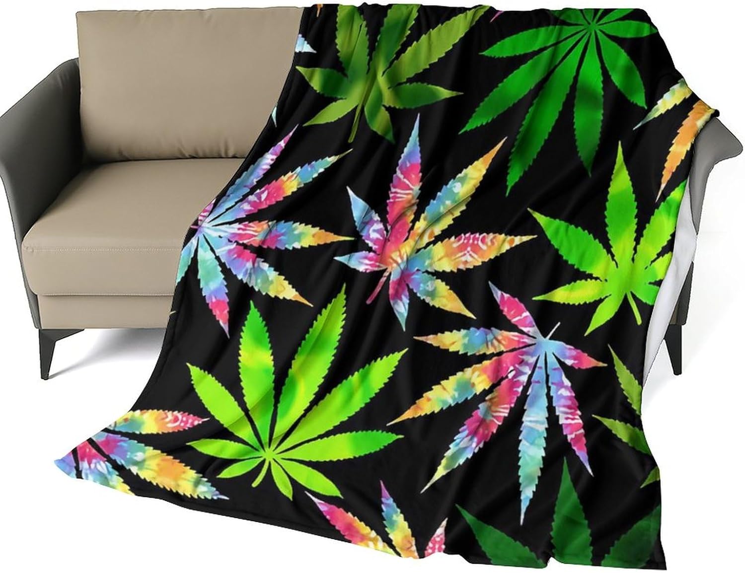 Tie Dye Leaf Throw Blanket Soft Cozy Flannel Blanket for Women Men Kids Lightweight Quilt Blanket for SOFE Couch 60×50