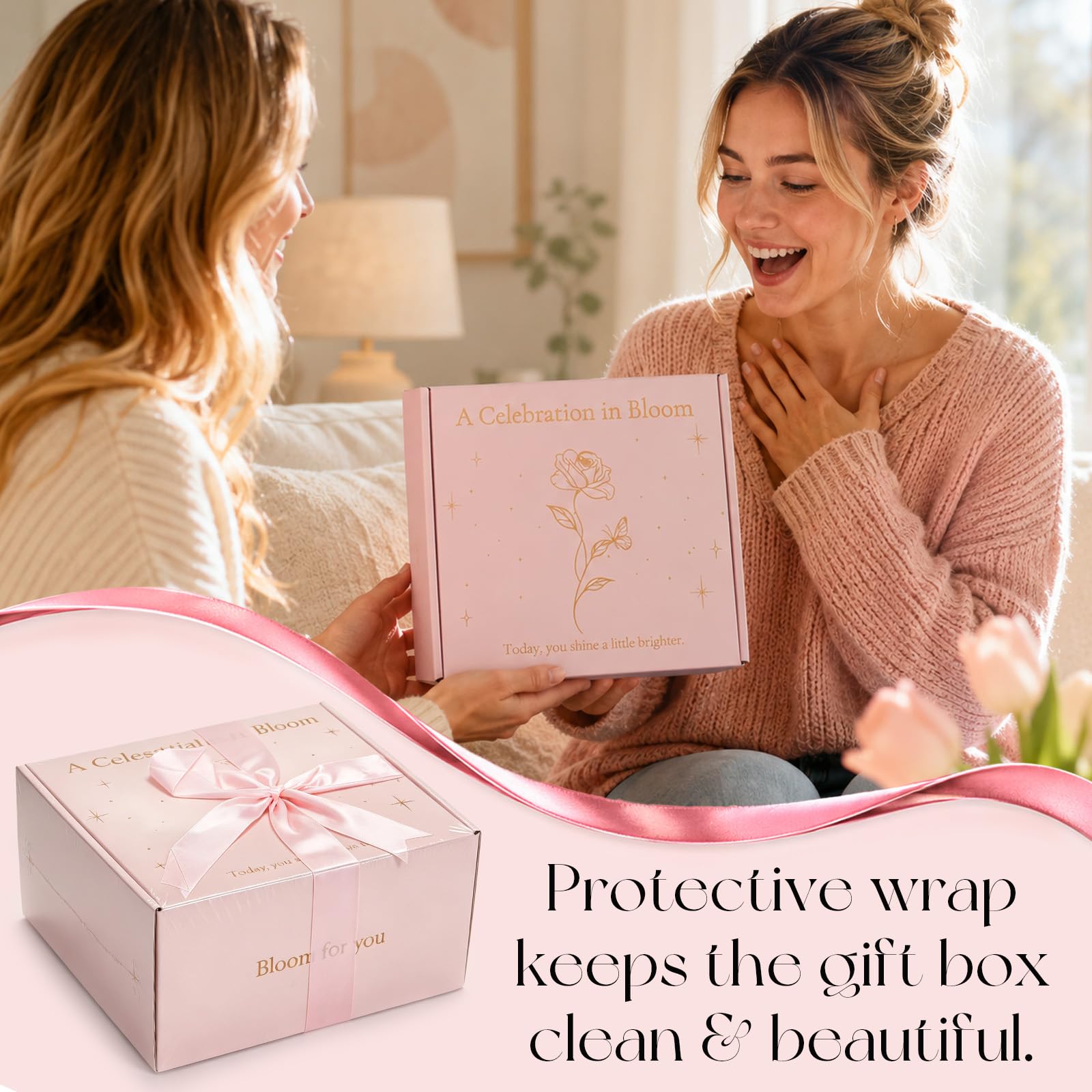 Candeldo Cesta de regalo de cumpleaños para mujer: caja de regalo de feliz cumpleaños, ideas para mejores amigas, regalo único rosa para el cuidado personal para la mujer, mamá, hermana que merece un