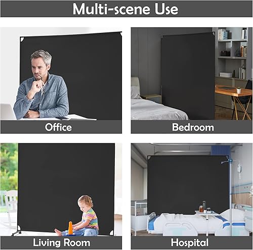 Miniatura 6 de Spurgehom Divisor de sala rodante de un solo panel de 6 pies, pantallas de privacidad de partición con ruedas, panel de habitación de tela Negro