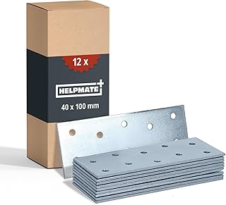 HELPMATE – 12 Stück Lochplatten 40x100 mm – Flachverbinder galvanisch verzinkt & blau passiviert – Holzverbinder mit Korrosionsschutz, stabil & langlebig – einfache Montage