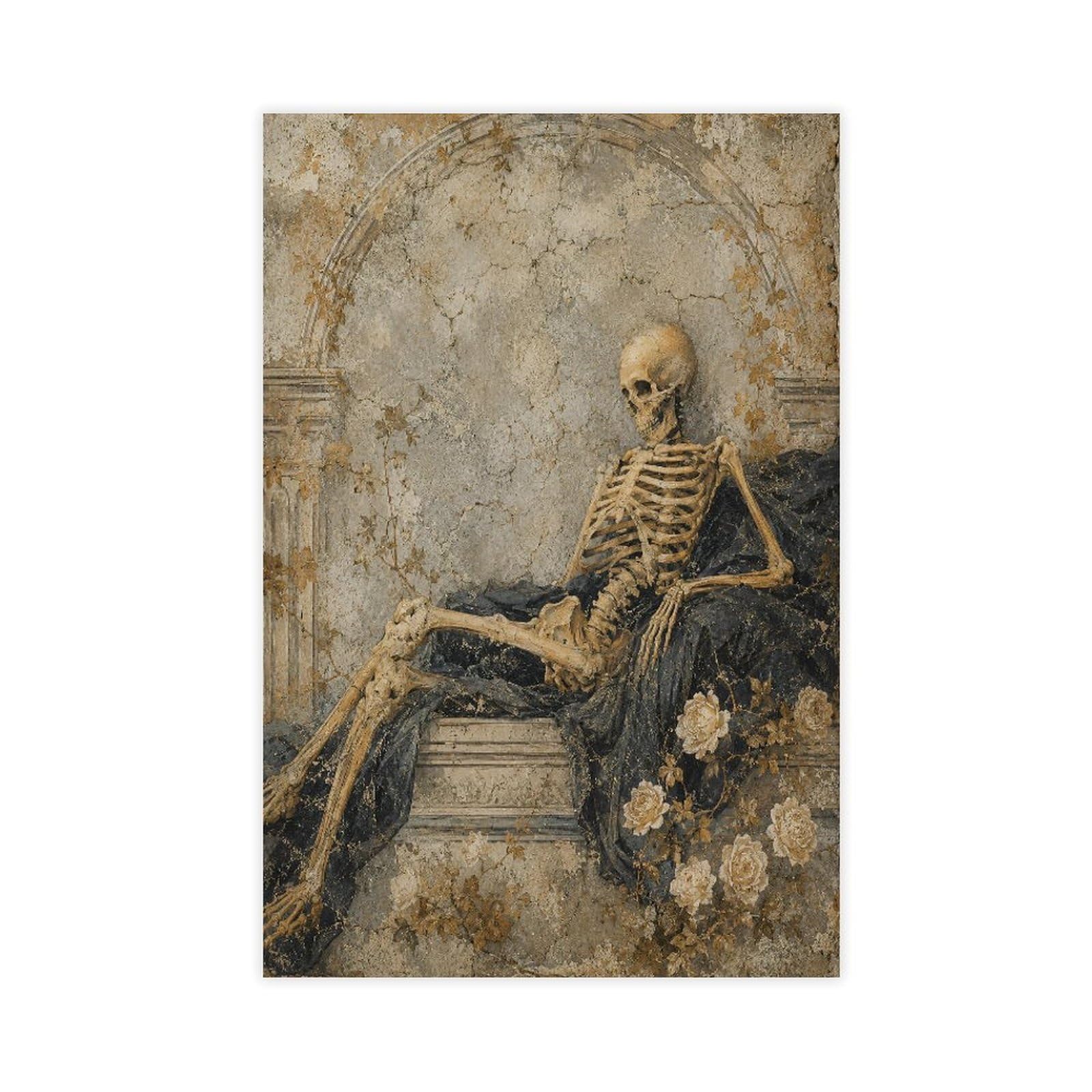 W7c8u2x3 Unframe-Style-8 Skeleton Reclining Canvas Wall Art, Occult Sketch Bedroom