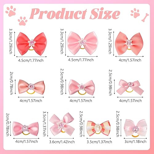 Miniatura 2 de 20 lazos para perros con bandas de goma, lazos para el pelo de cachorros para perros pequeños y niñas con perlas de diamantes de imitación, lindo