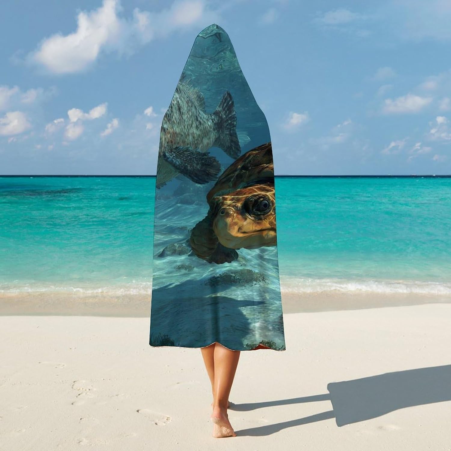 Sea Turtle Prints Wearable Blanket Oversized Throw Cape | Cozy Hooded Blanket Gifts for Women Men