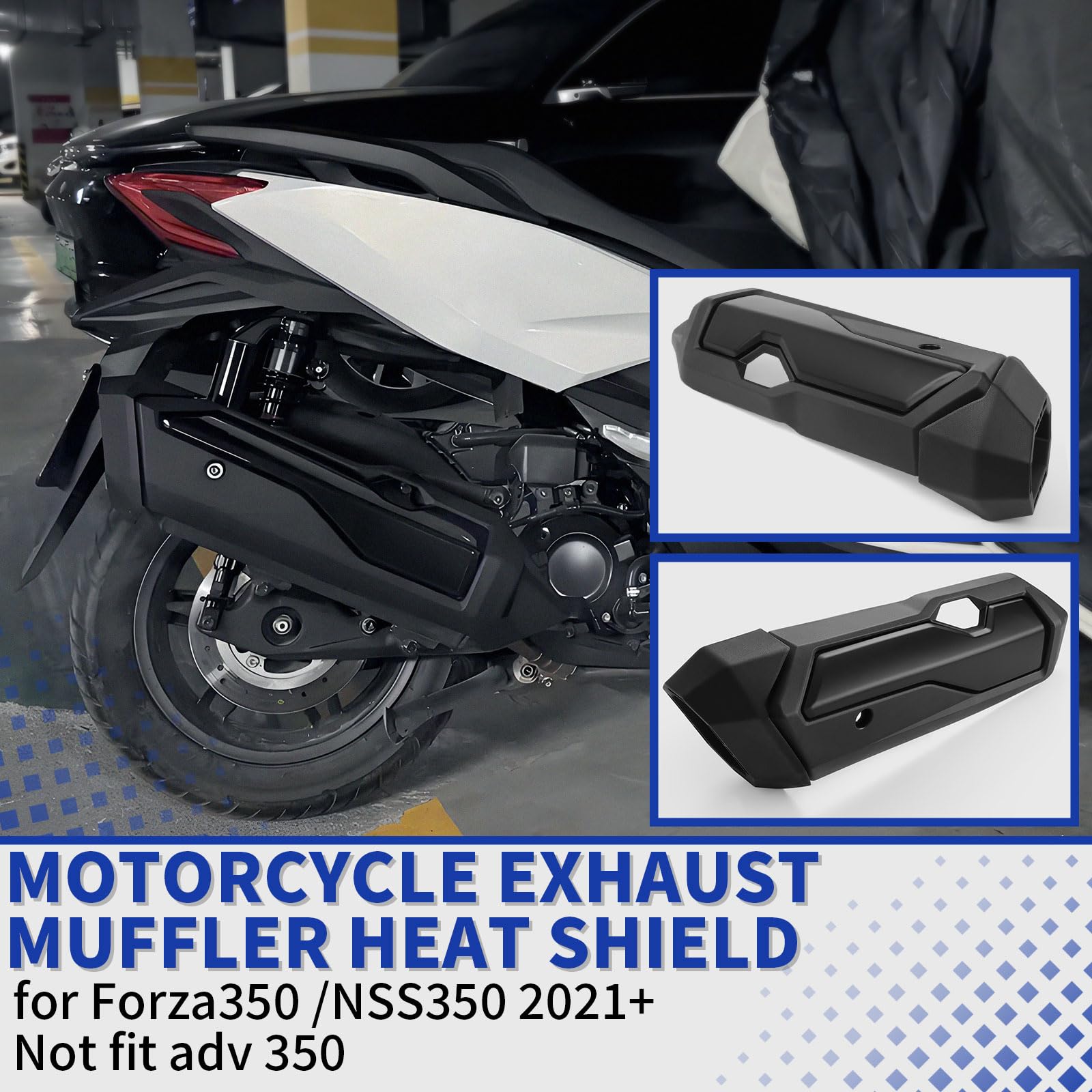WOOGA Motorrad Auspuff Rohr Hitzeschild Abdeckung Schutz passend für HO&N&DA Forza 350 /NSS 350 Forza350 /NSS350 Zubehör 2021-2025 (Glänzend schwarz)