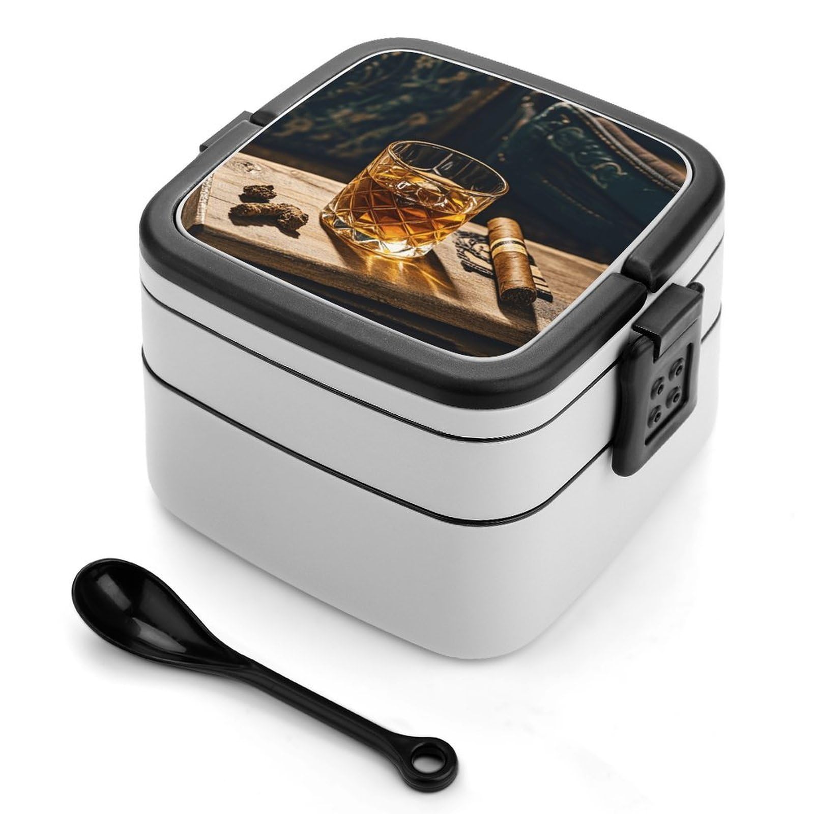 VstaDank Cigar & Whiskey Bento Box with Compartments Portable Lunch Containers with Spoon Leak Proof Bento Lunch Box Snap-On Design Double-Layer Insulated Lunch Boxes for Work Camping