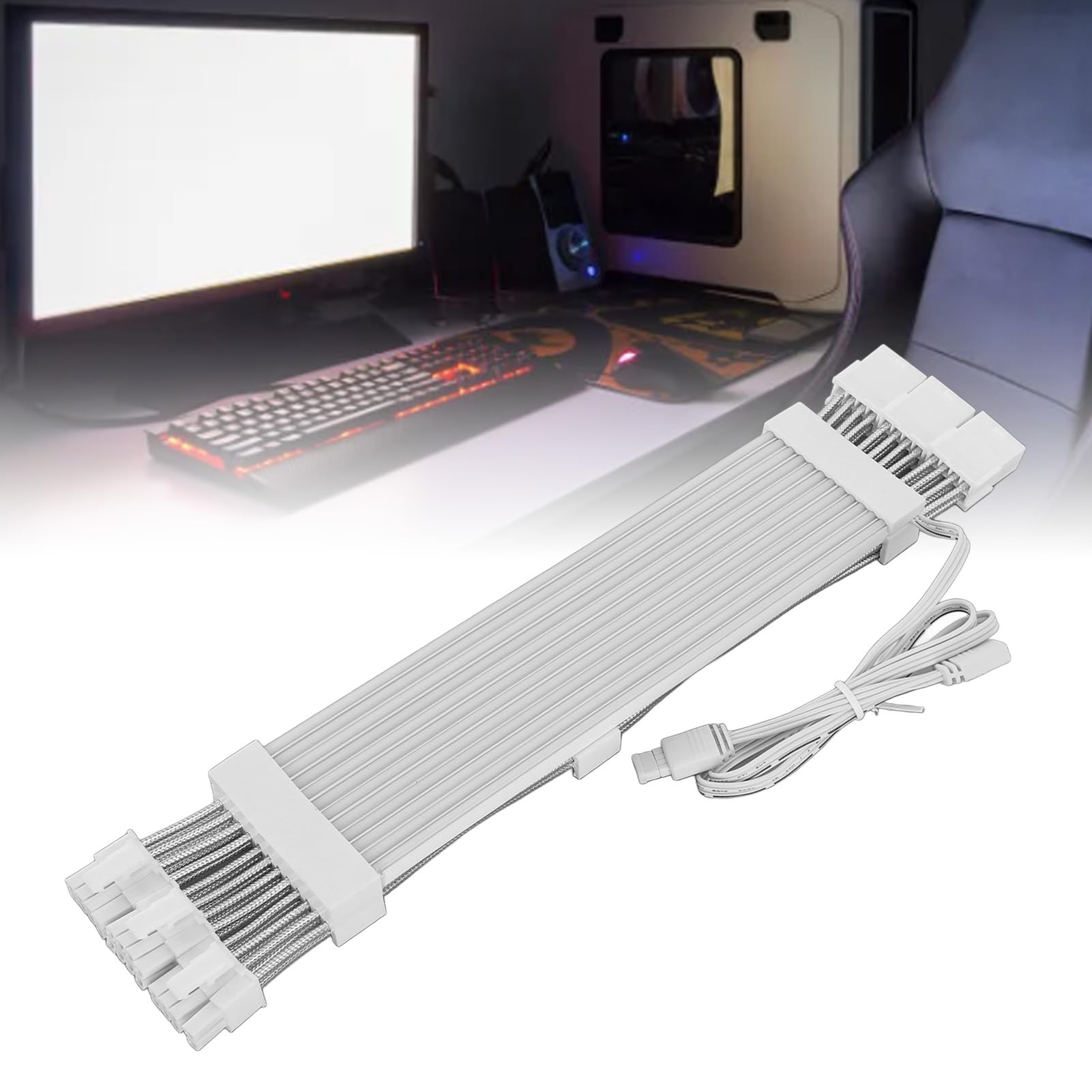 PSU-kabels, RGB-kabelverlenging PC, ARGB PC-kabel Moederbord Voedingskabel Ondersteuning 5V 3-pins Gesynchroniseerde 18AWG ARGB PSU-kabel voor Desktopcomputer
