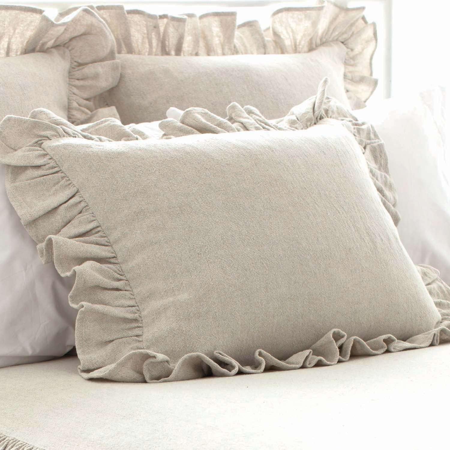 Pine Cone Hill Wilton Natural Ruffle Sham, Standard Size, Neutral Solid Pattern