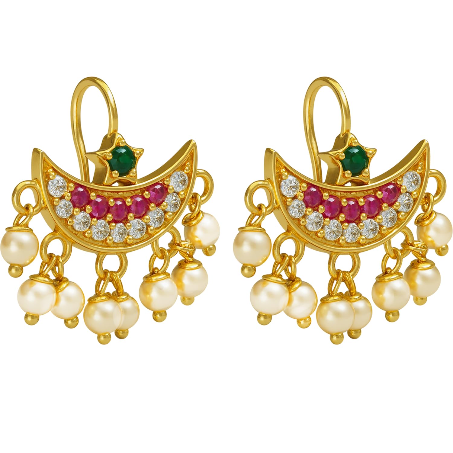 Fashions Half Moon Or Peacock Shape Maharashtrian Traditional Press on Bugadi Upper Ear Clip on Earrings for Women & Girls (Chandrakor Multi)