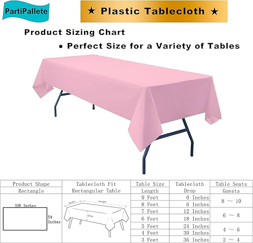 Miniatura 6 de Paquete de 3 manteles de plástico de alta calidad desechables de 54 x 108 pulgadas, manteles rectangulares de PEVA para fiestas, cumpleaños, bodas,