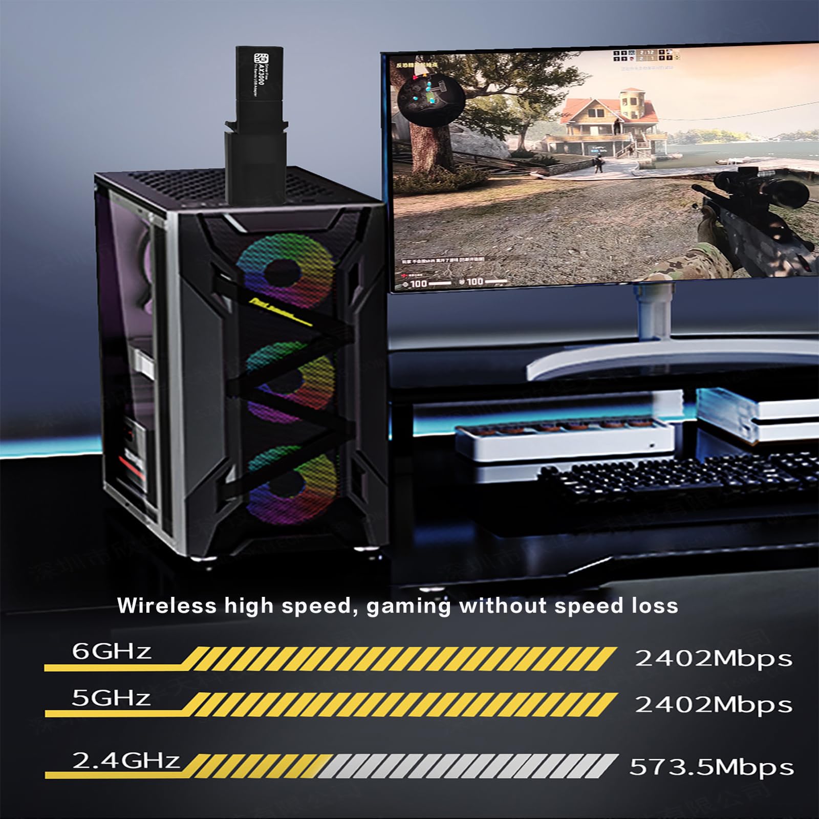 Adaptador WiFi 6E USB 3.0, adaptador WiFi 802.11axe, AXE3000 Tri-Band Wireless Gigabit Speed de hasta 5.3 Gbps, nueva banda de 6 GHz, compatible con Windows 11/10