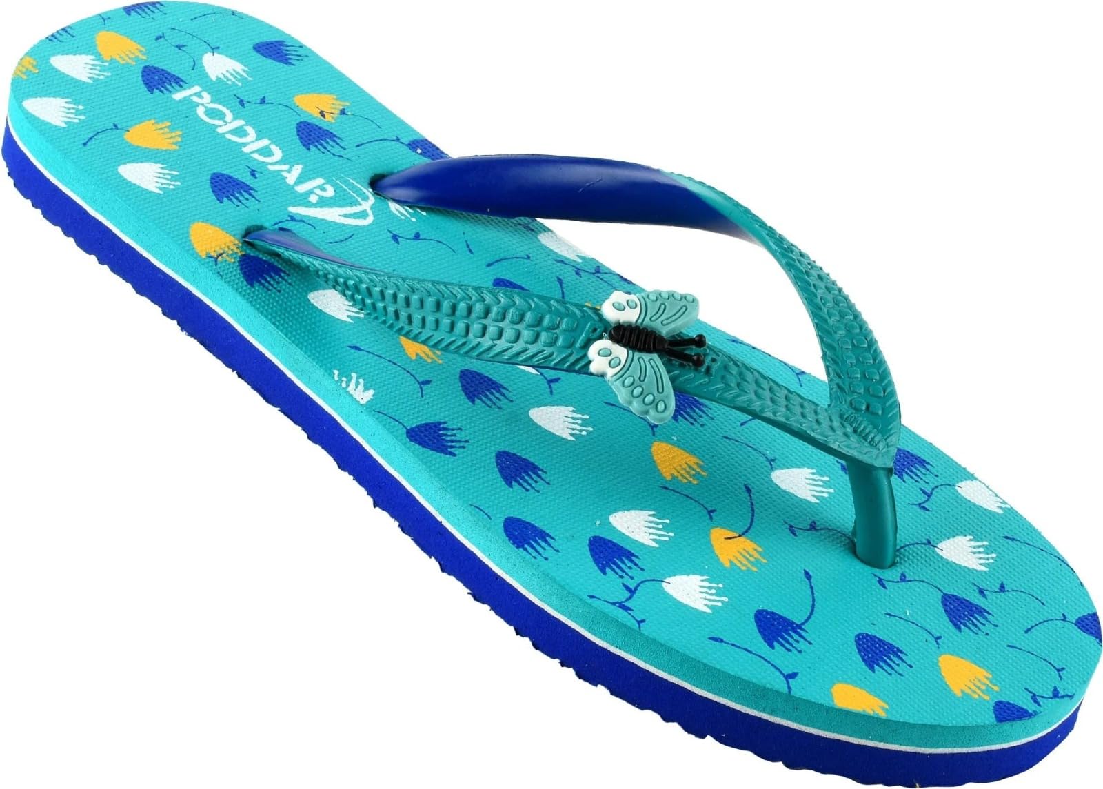 Women’s & Girls’ Stylish Rubber Flip Flops | Lightweight Comfort Slippers for Home & Outer| Soft Printed Floral Chappals with Butterfly Detail - Turquoise & Blue (Size 4-8 UK)-image-33