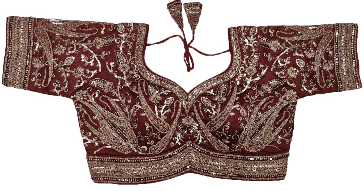 Women's Readymade Bridal Blouse Embroidery Copper Coding Glitter Sequence Thread Work Indian Ethnic Designer Stitched Half Sleeve Blouse Readymade for Women Saree Bridal Lehenga Choli-image-39