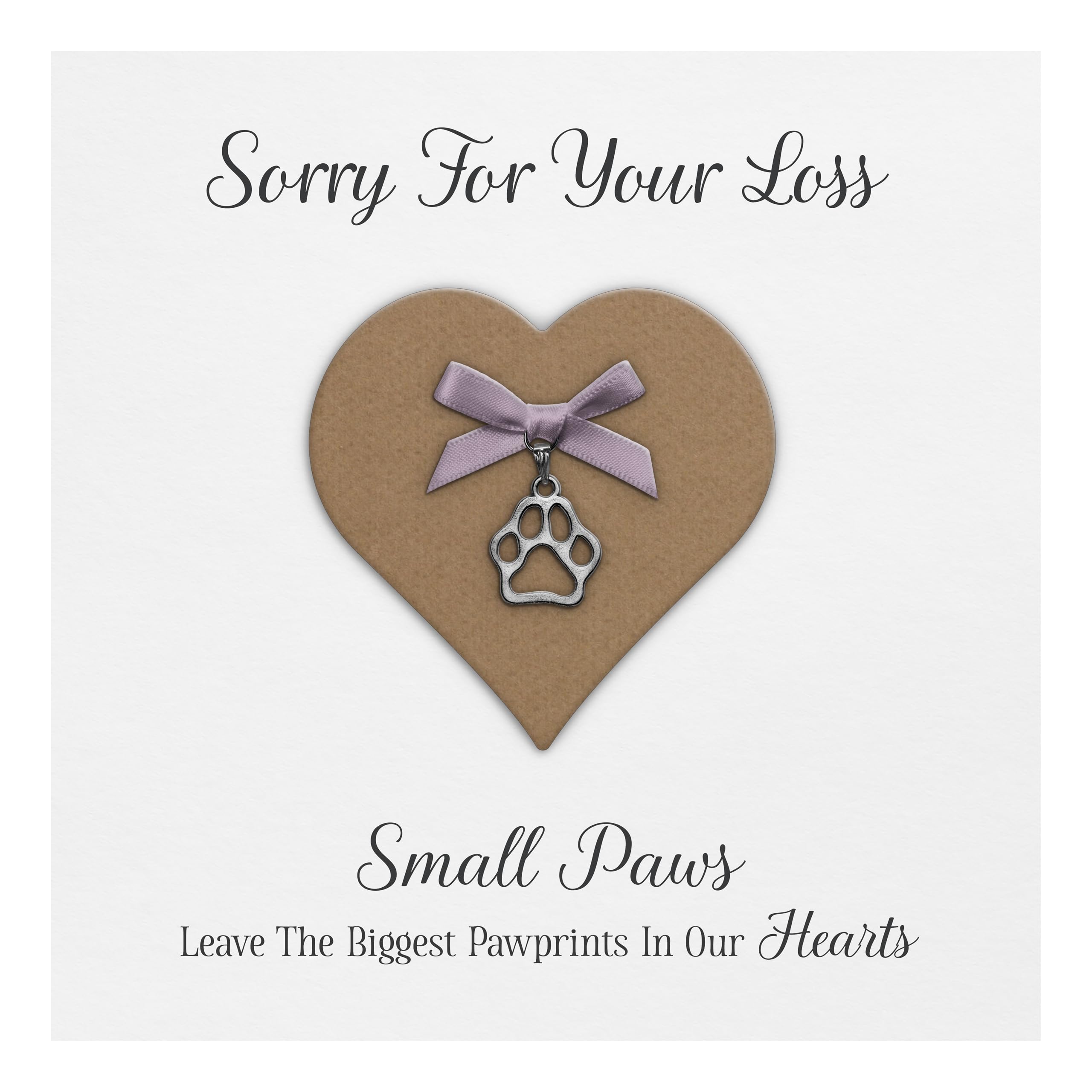 Pet Bereavement Sympathy Card "Paw Charm & Bow" - Handmade UK (White Cardstock, Lilac Bow)