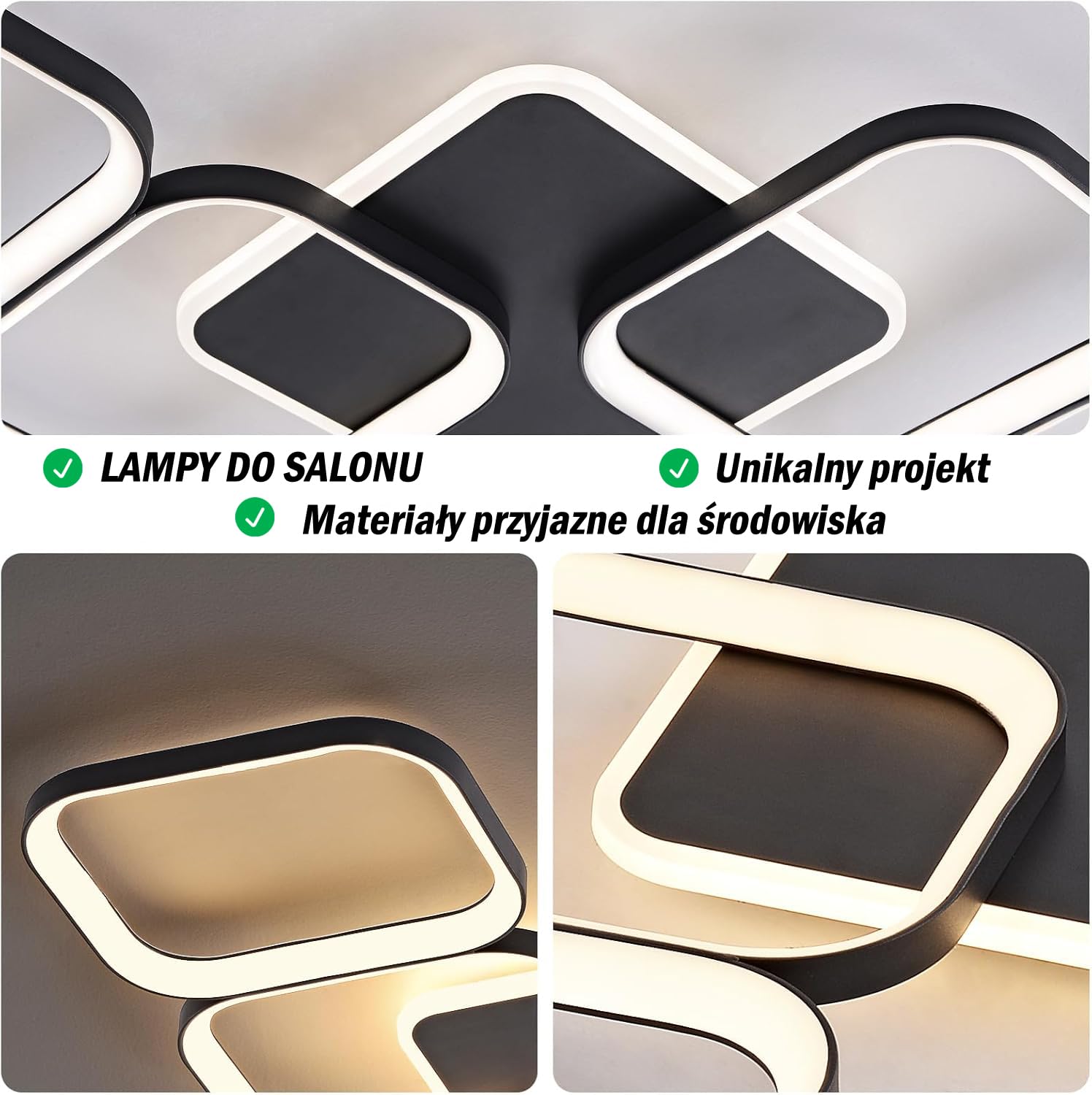 ANTENLICHT LED Deckenleuchte Wohnzimmer 50W 5600LM mit Fernbedienung Stufenlos Dimmbar 2700-6500K, Wohnzimmerlampe mit Memory-Funktion aus Metall für Schlafzimmer Esszimmer Flur Kinderzimmer, Schwarz