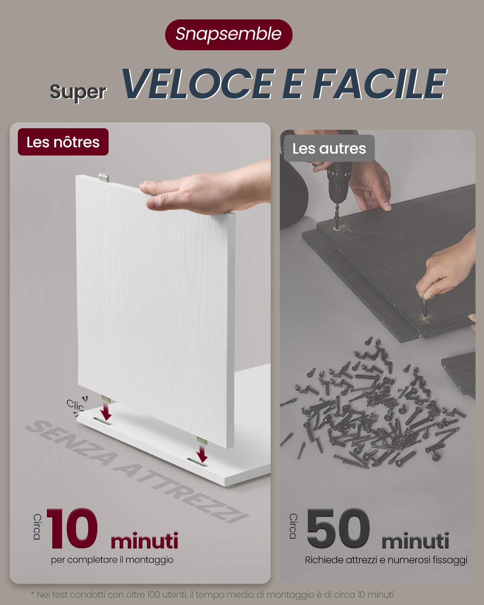VASAGLE Comodino, Snapsemble Montaggio Rapido, Tavolino con Stazione di Ricarica, Moderno, Cassetto, per Camera da Letto e Soggiorno, Bianco Opaco LET777W04