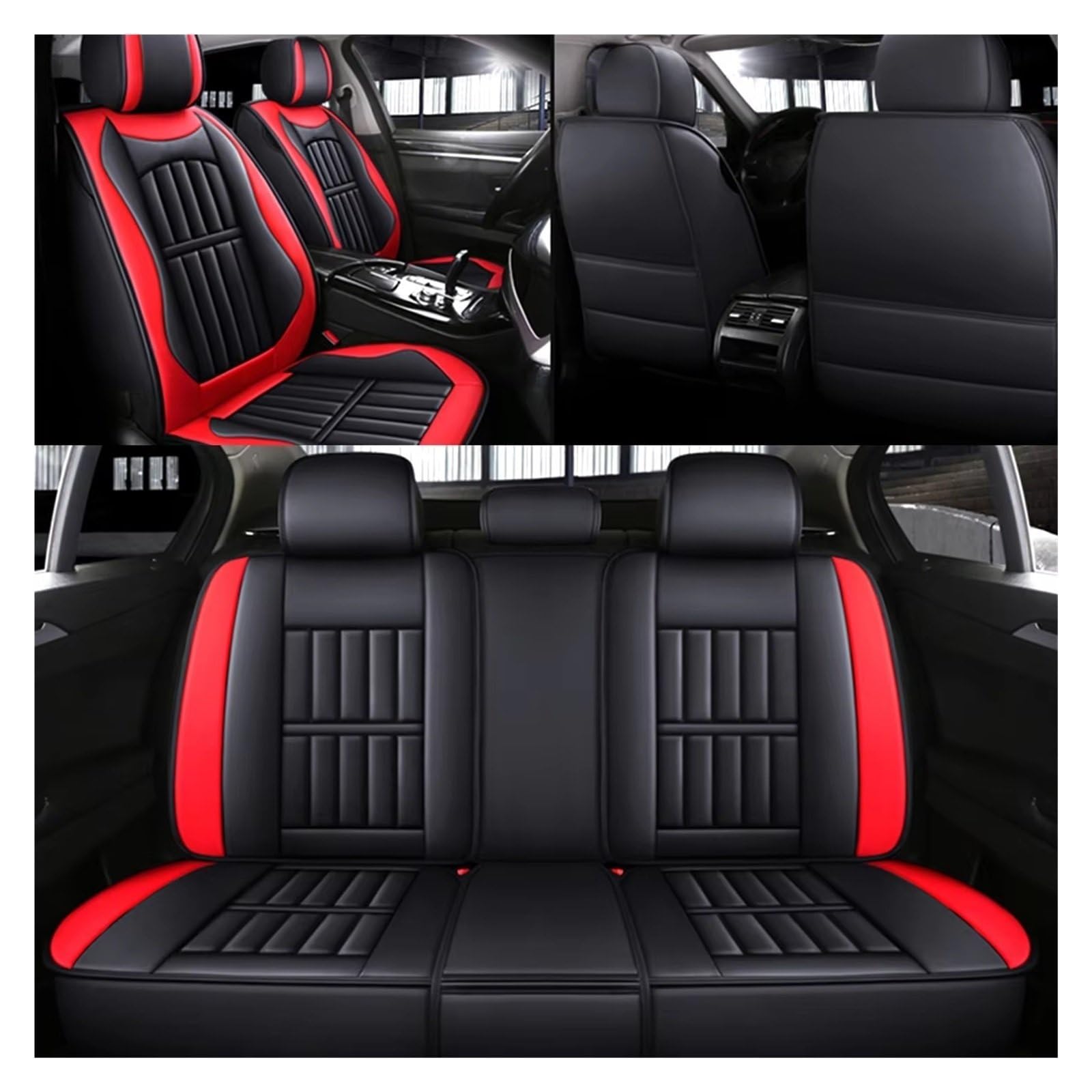 Fundas Asiento Coche Fundas para Asientos Coche Cojín Universal Cuero PU Alfombrilla Protectora Antideslizante Juego Completo Delantero Trasero
