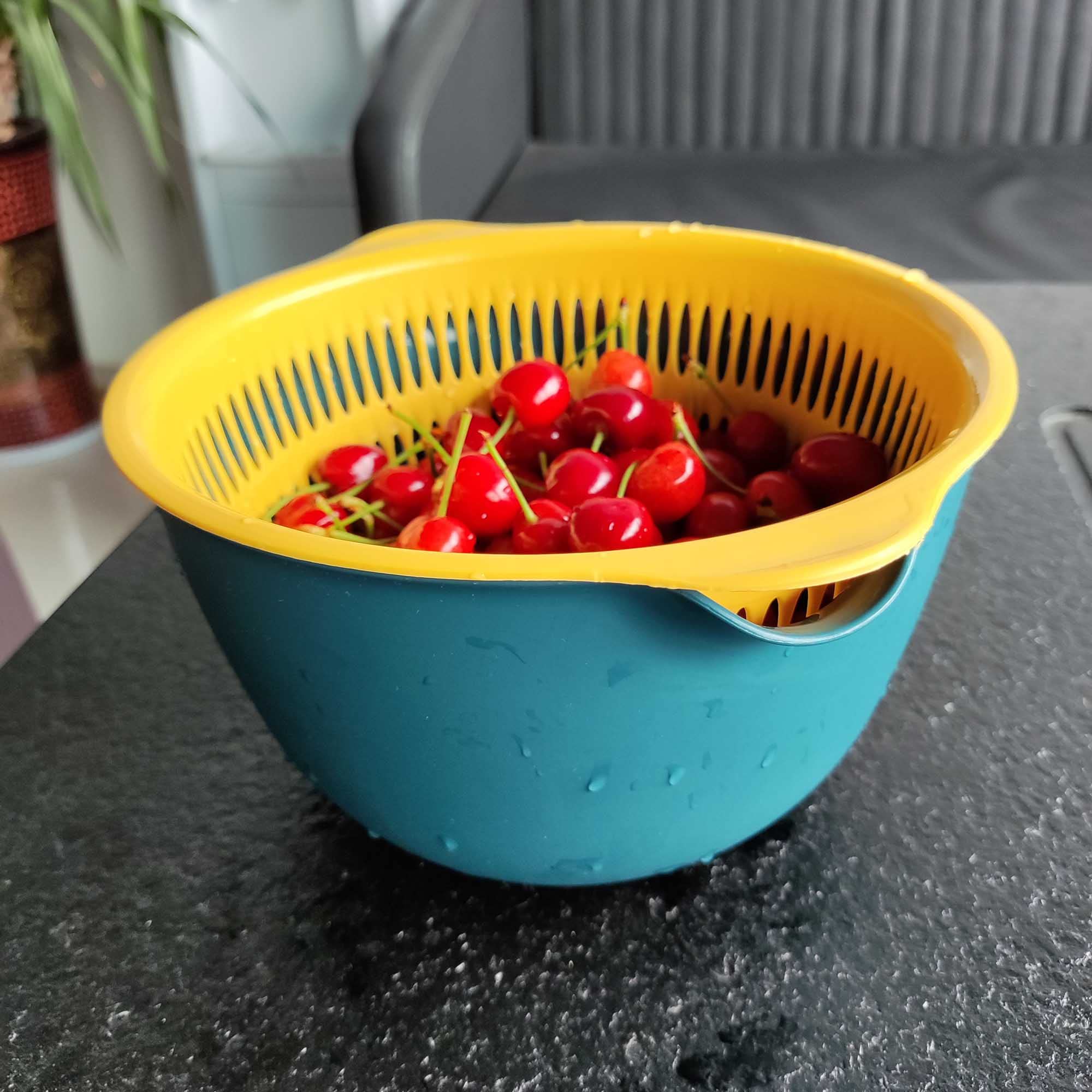 Youka Cestello di Scarico per Scolapasta da Cucina, Set di Ciotole per Scolapasta 2-in-1, Plastica PP Senza BPA Doppio Strato Staccabile per Lavare Verdure e Frutta