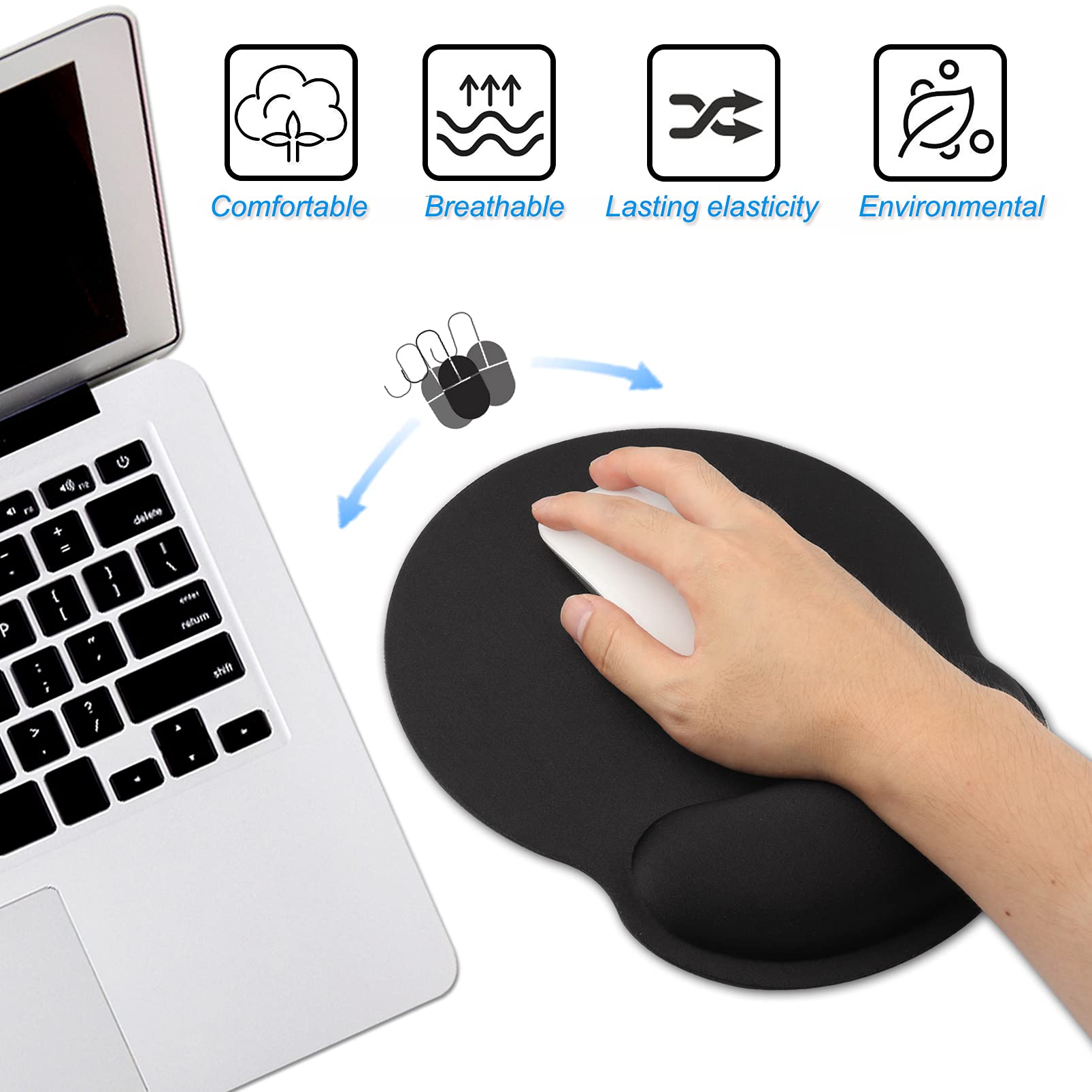 Podkładka pod mysz ergonomiczna z pianki memory z podpórką pod nadgarstek - czarny