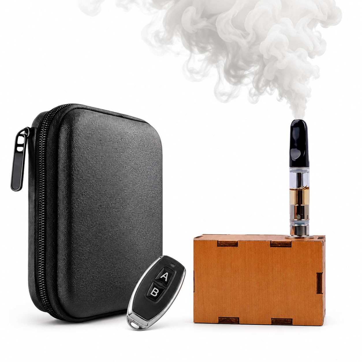 Mini máquina de humo portátil de mano con control remoto, kit de nebulizador de madera inalámbrico para fotografía, video, cosplay, accesorios de peinado de alimentos, incluye funda de transporte y