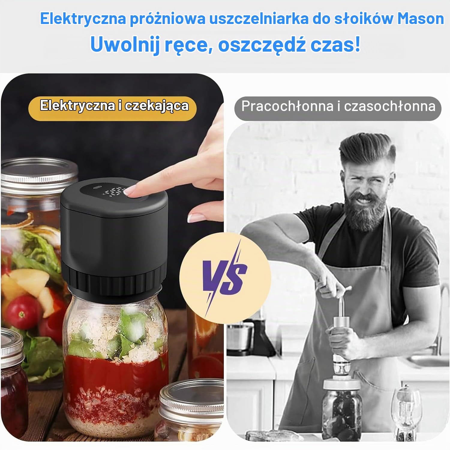 Mason Genie Zgrzewarka próżniowa, elektryczny zestaw zgrzewarek próżniowych do słoików z szerokimi ustami i regularnymi ustami, zgrzewarka próżniowa do słoików mason z otwieraczem do puszek