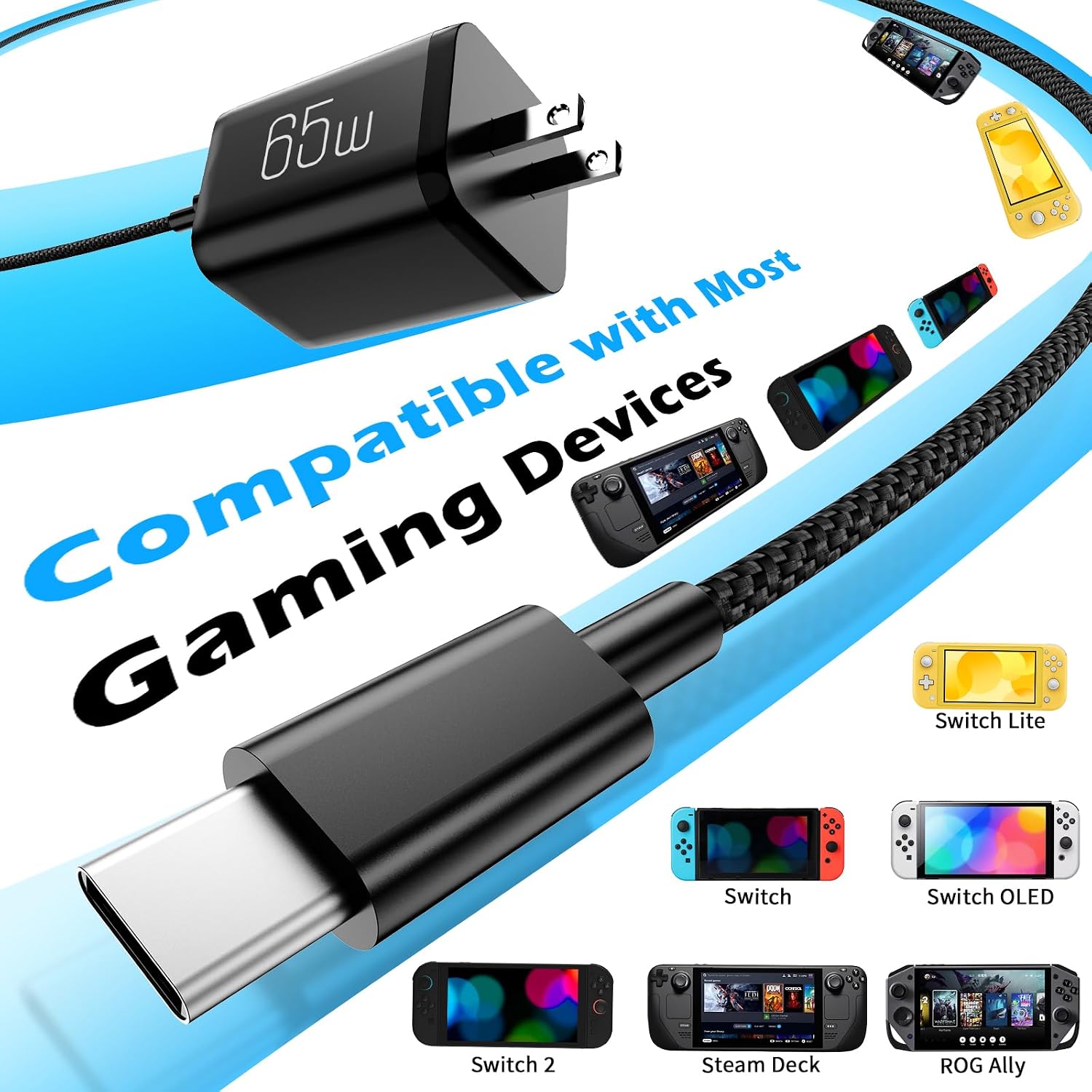 CloudValley Charger for Nintendo Switch 2 Dock Adapter, Portable Power Supply with Fast Charging Cable for Switch 2&ROG Ally, Support TV Docking Station Mode Accessory image 3