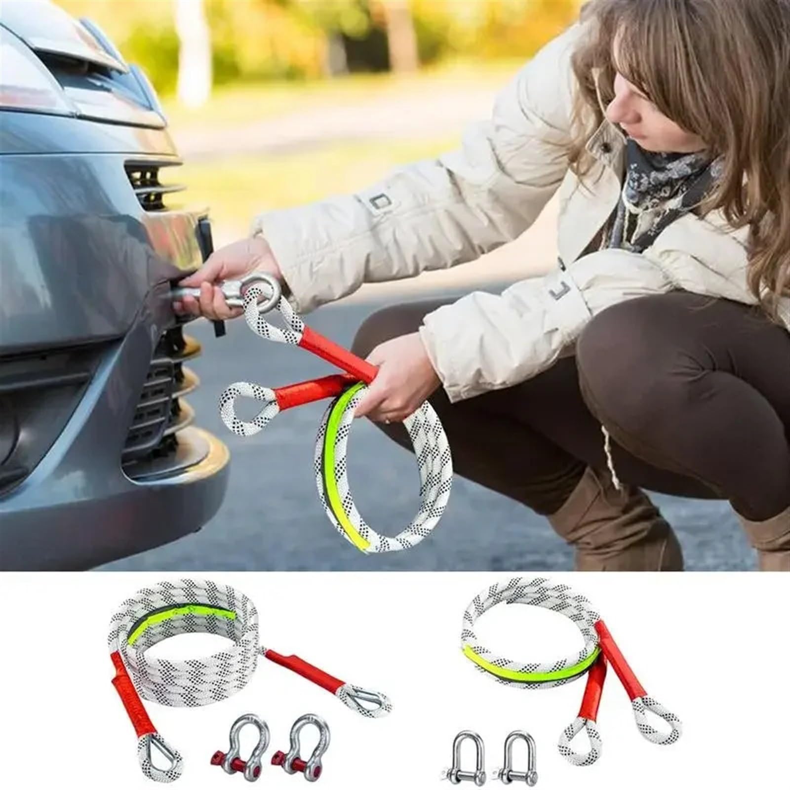 Cuerda de Tracción Correa de remolque de alta resistencia, gran elongación, cuerda de remolque de alta resistencia, cuerdas de recuperación profesionales for arena, nieve, zanjas, pantanos y terrenos