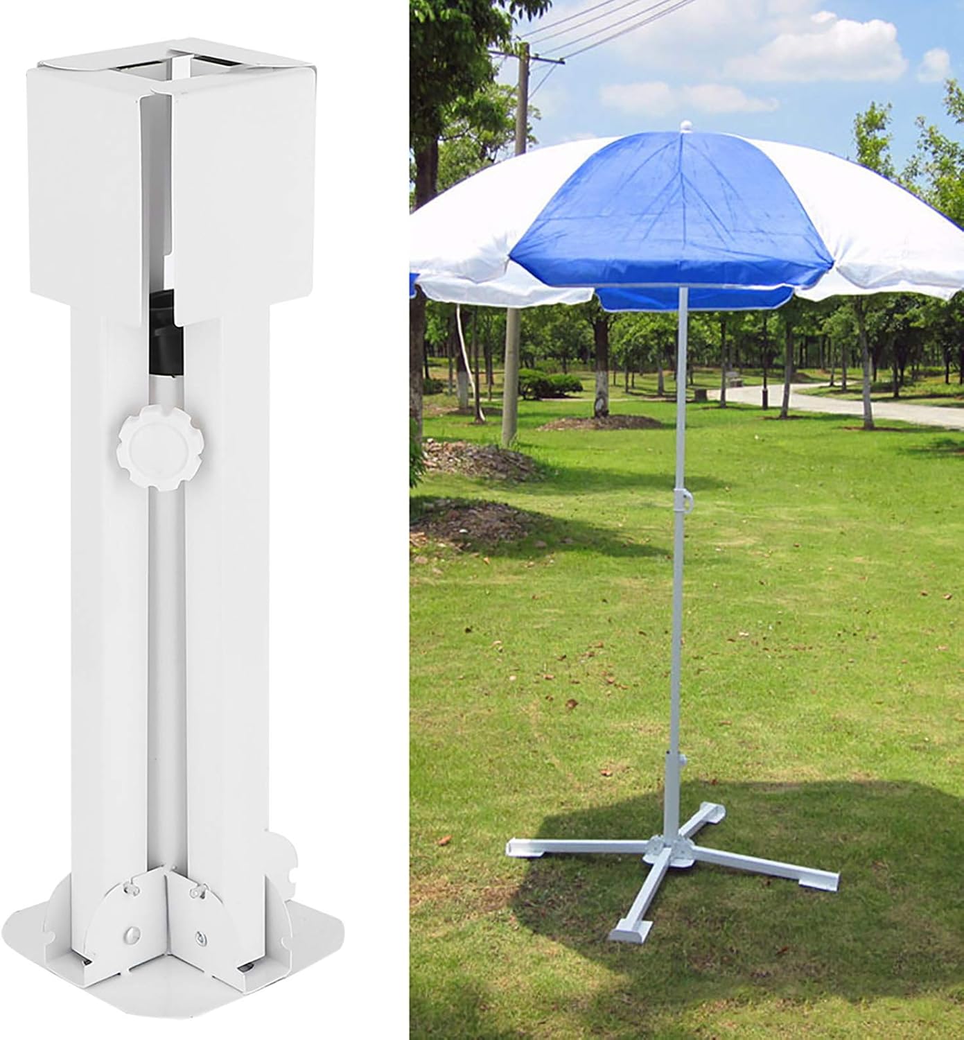 Patio Beach Sun Umbrella Base Stand Outdoor Garden Portable Folding Umbrella Base Heavy Duty Steel Pipe Design for Patio Garden Beach Swimming Pool Coffee Shop