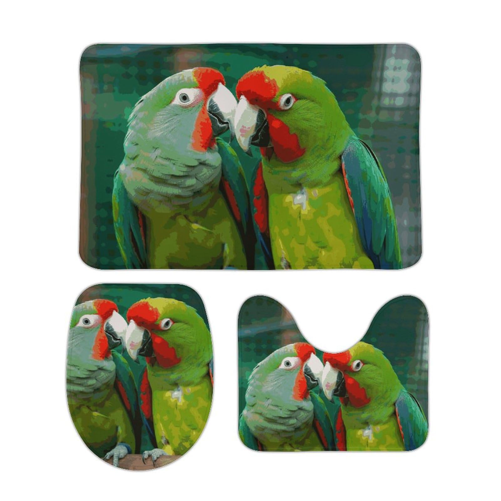 Tapis de bain lavable et antidérapant lot de 3 pièces absorbant motif oiseaux tropicaux