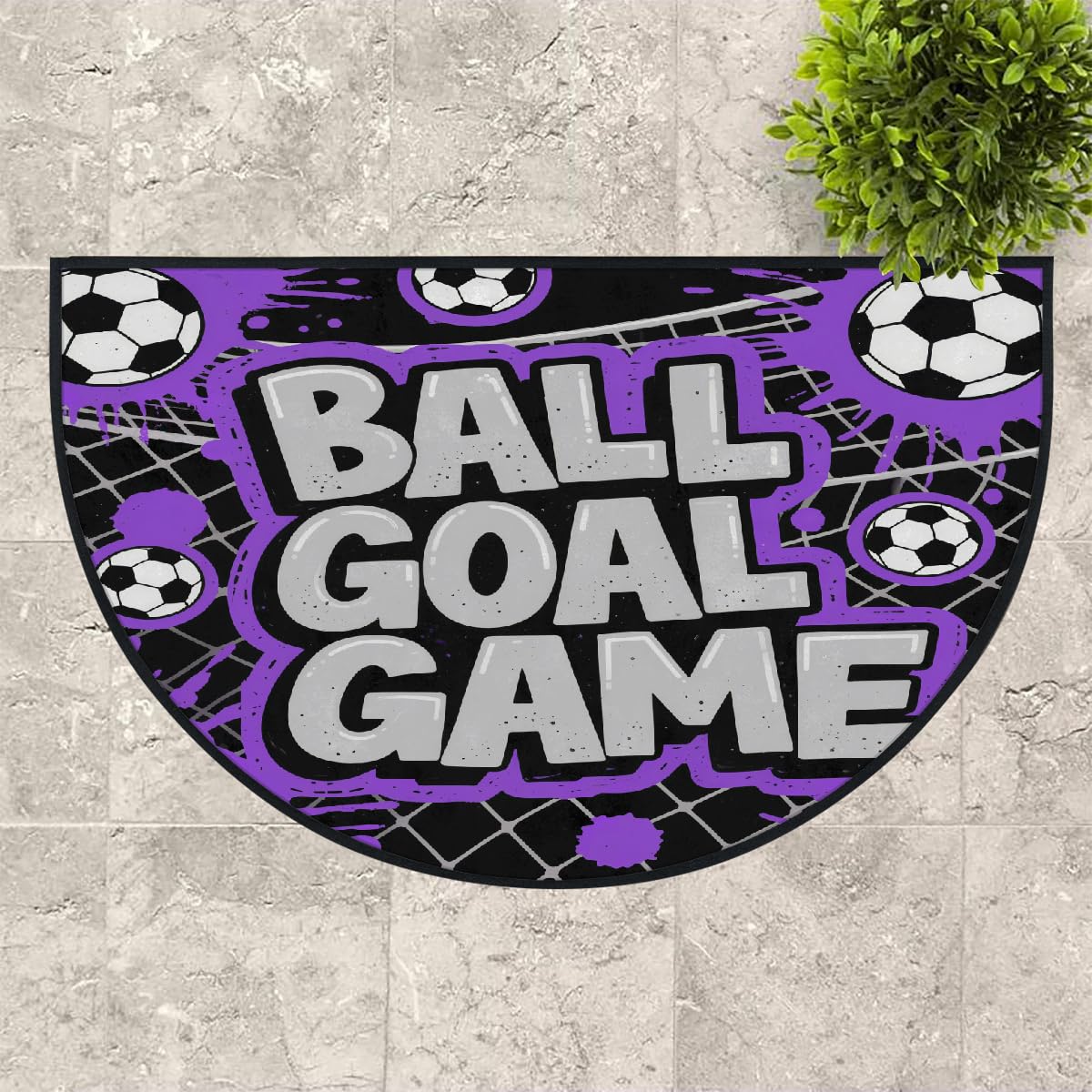 Große halbrunde Fußmatte – Fußballtor, rutschfest, saugfähig, halbrund, Eingangsbereich, niedlich, weich, halbrund, waschbar, Teppich für Küche, Badezimmer, Schlafzimmer, 160 x 100 cm, Lila