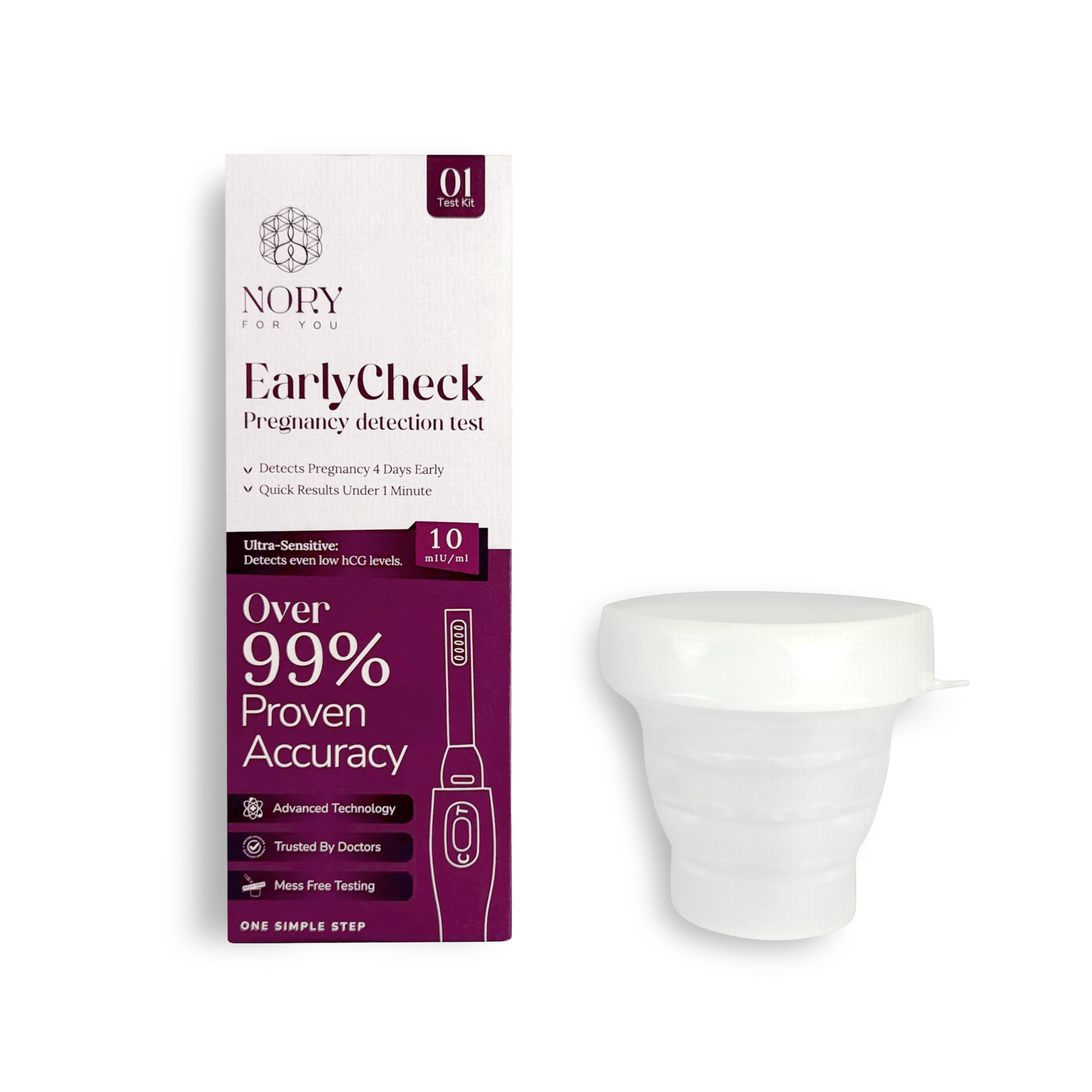NORY EarlyCheck Pregnancy Test Kit – Over 99% Accurate Pregnancy kit ( Pack of 1 ) with 1 urine container – Ultra-Sensitive Detection at 10 mIU/mL – Results in Under 1 Minute – Detects Pregnancy 4 Days Early - Image 2 thumbnail