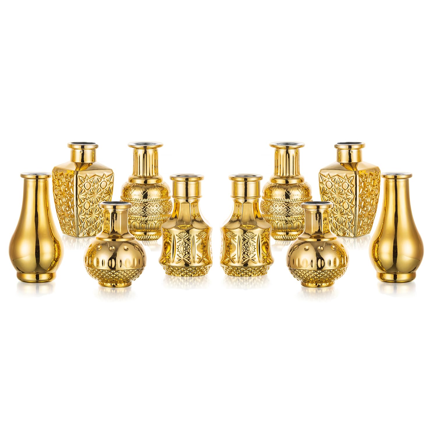 Glasseam Small Gold Vase, Decorative Glass Vase Set of 10, Aesthetic