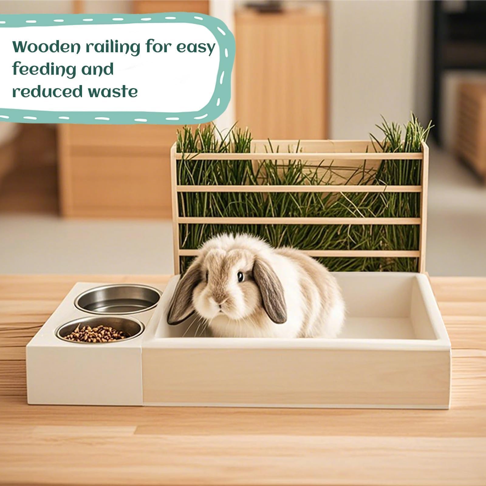 Rabbit Litter Box with Hay Feeder, Bunny Litter Box for Guinea Pig Chinchilla Bunny Other Small Animals (Natural) - image 2
