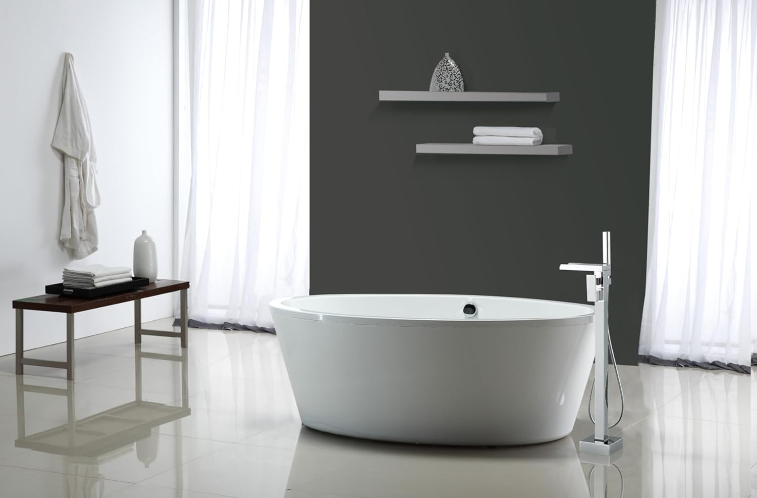 67'' Gloss White Acrylic Freestanding Soaking Bathtub