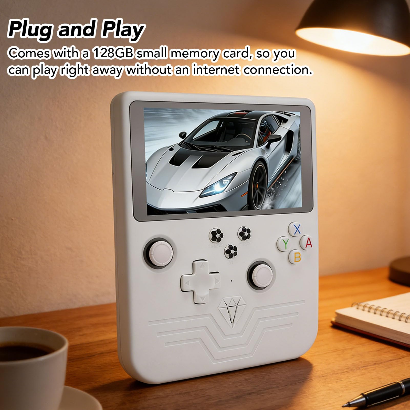 Cuifati R60MAX Retro-Handheld-Spielekonsole, 4 Zoll 1280 X 720 IPS-Bildschirm, 6000 MAh akkus und 128 GB, Eingebaut in Tausenden von 2D-3D-Klassikern, Open-Source-Linux-System, Geschenke (White)