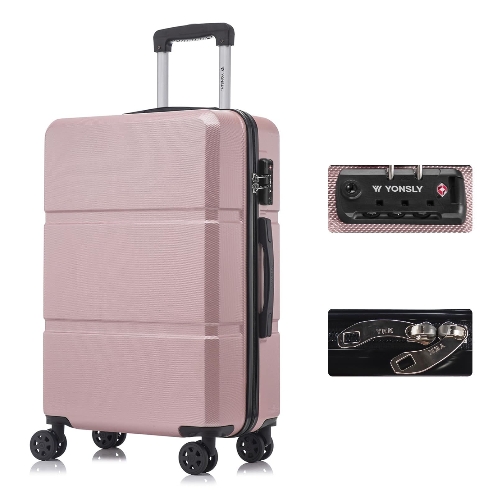 yonsly Koffer Suitcase, Trolley Reisekoffer, Rollkoffer Handgepäck mit 4 Rollen 360°, ABS Hartschalen, Sicherheitsschloss, Weicher Gummigriff, 210D-Futter