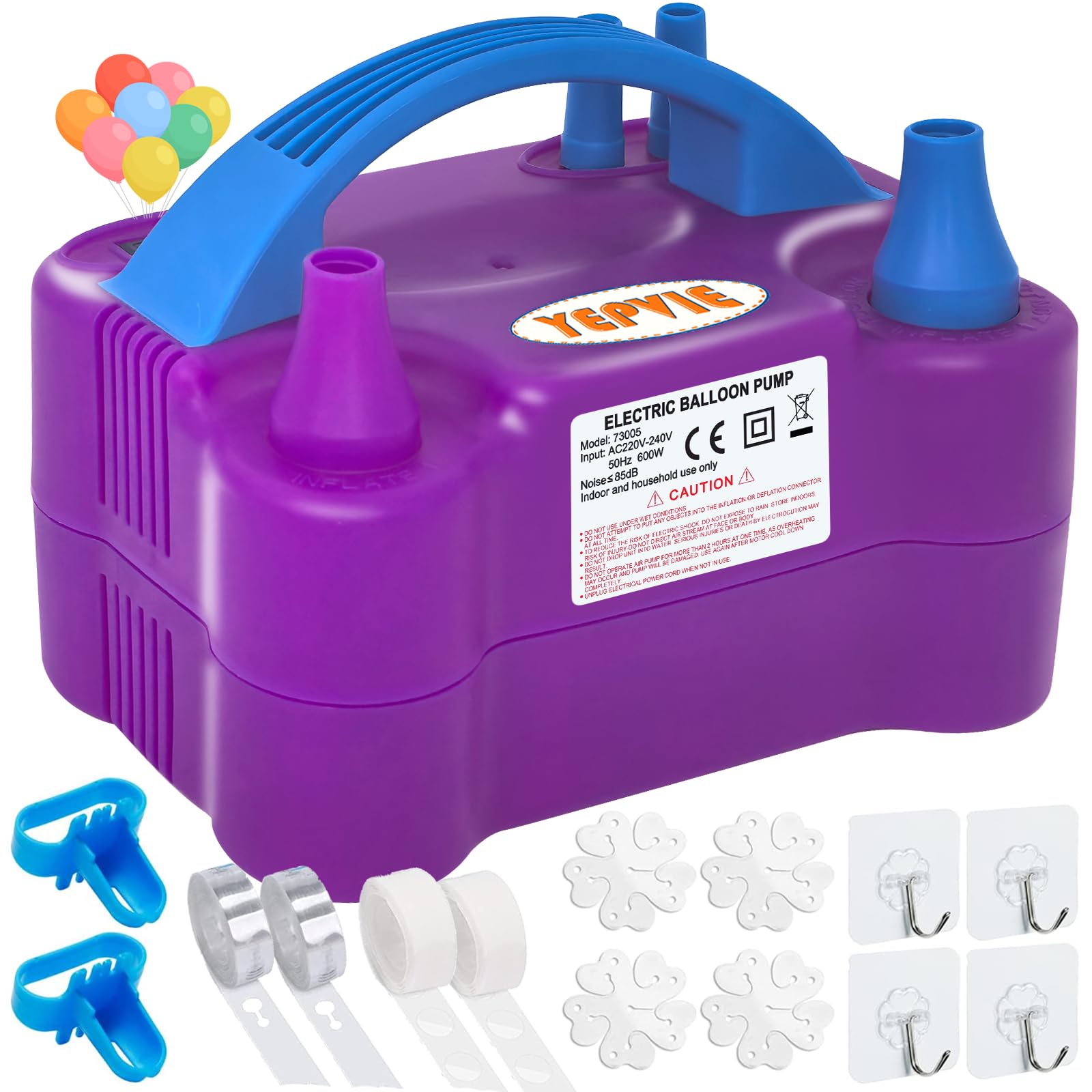Electric Balloon Pump, Portable Electric Balloon Inflator Pump with 14 Balloon Arch Kits, Dual Nozzle & 2 Modes & 600W, Balloon Blower Machine for Balloons Decoration for Party, Wedding and Birthday
