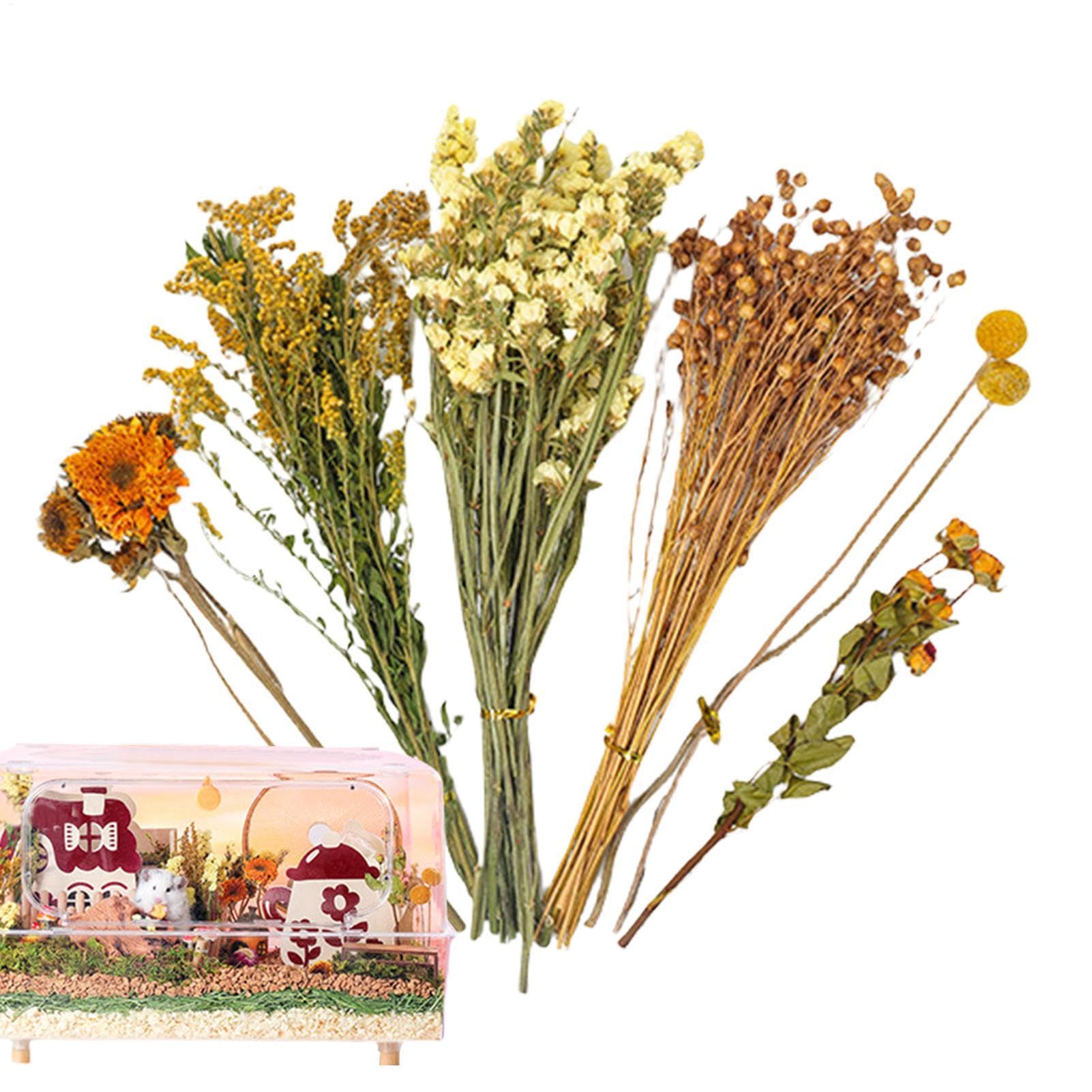 Dried Flower Hamster Bedding,Natural Flower Treat Grain Bedding,Animal Floral Habitat Decor,Hamster Accessories,Natural Theme Cage Decoration Flower Hamster Bedding Cage Accessories For Gerbils