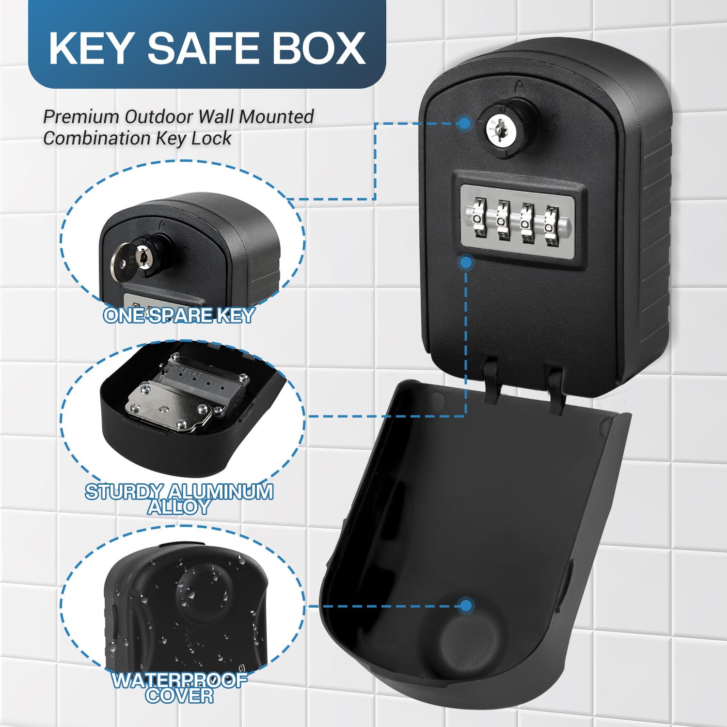 NBYT Portable Combination Lock keybox, Forgotten code can be found,For House Keys Key Hiders to Hide a Key Outside,Waterproof Key Safe Storage Lock Box