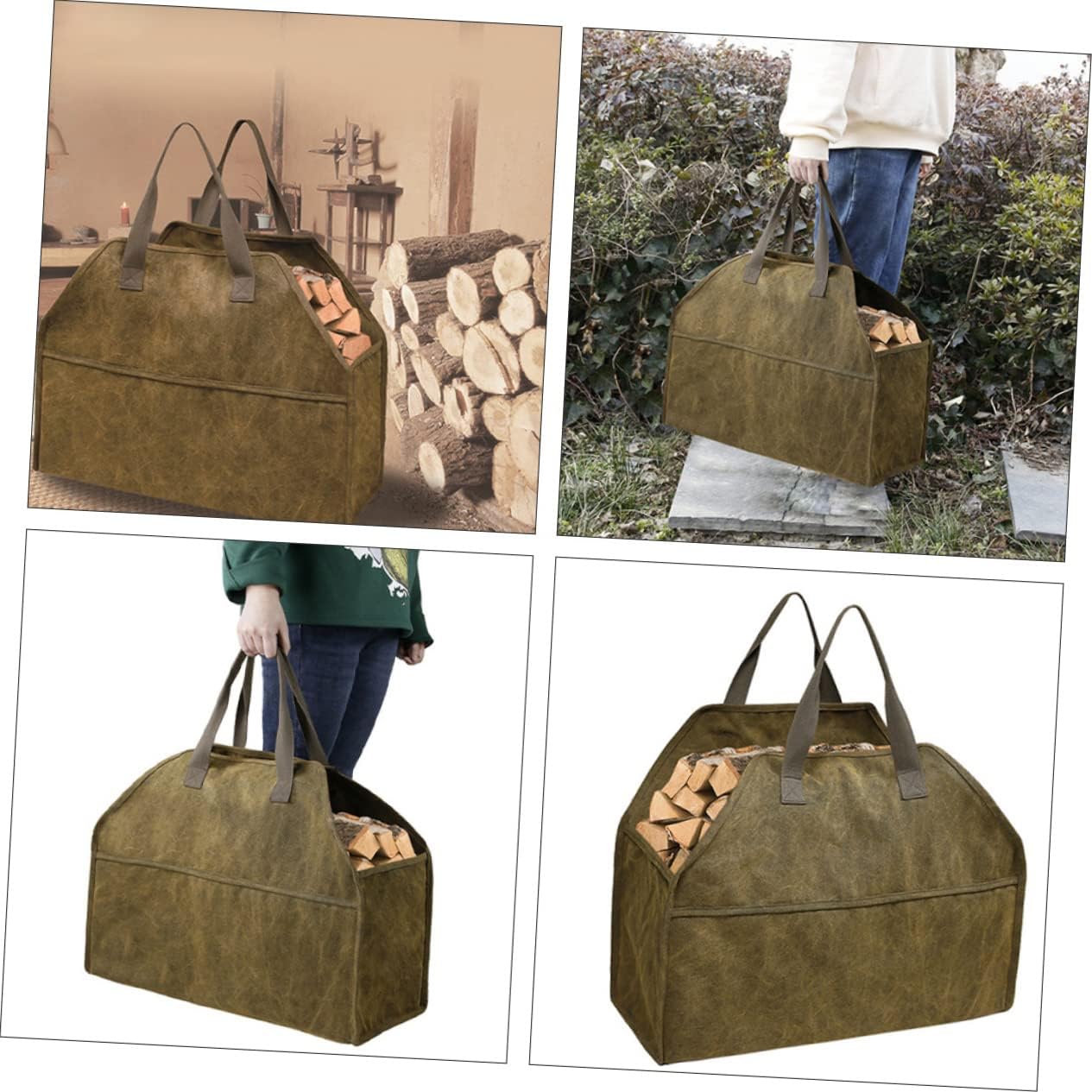 Xmas Log Carrier Bag Large 16 Oz Canvas for Fireplace Area