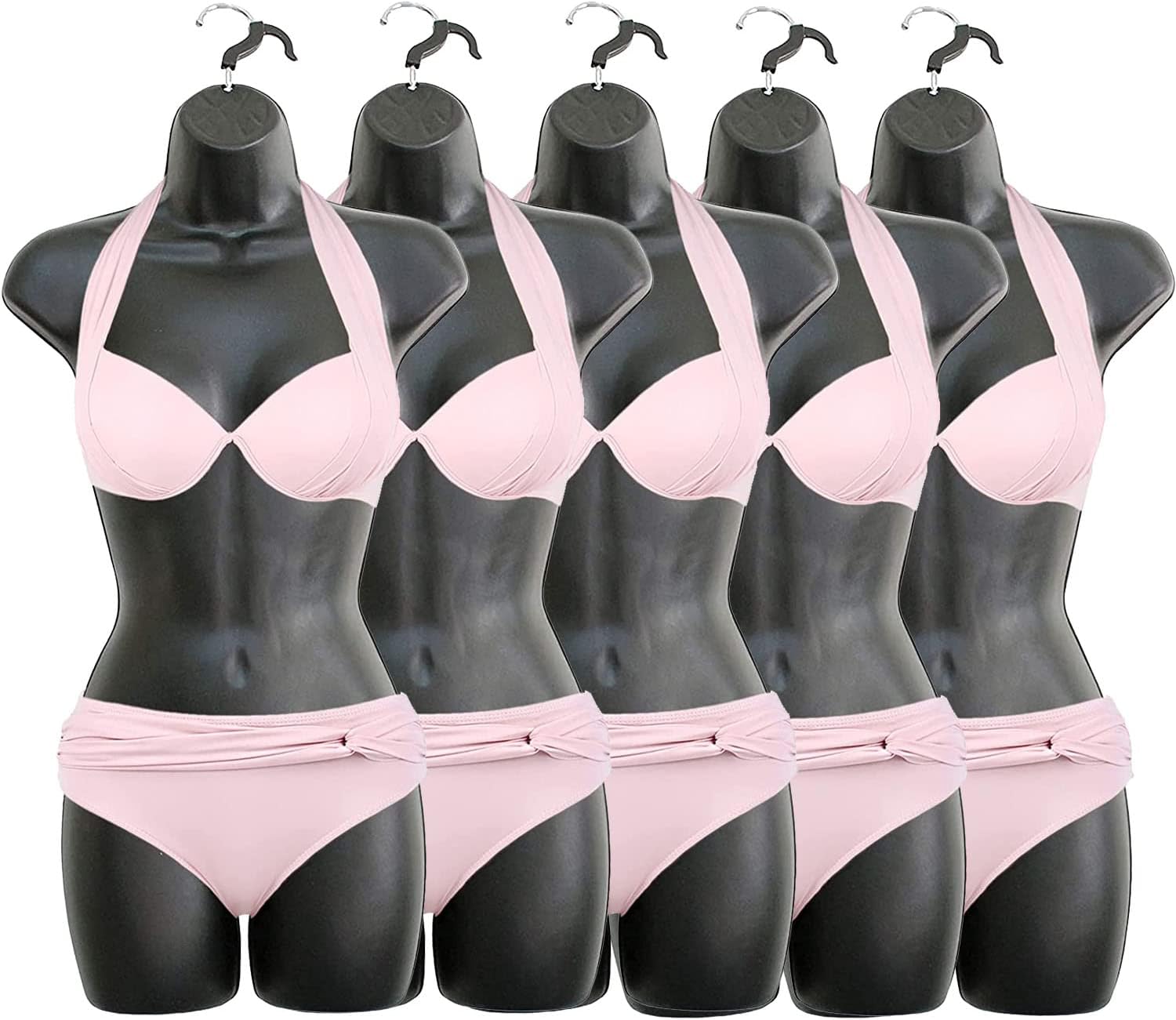 DisplayTown Female Mannequin Hip Long Torso Hollow Back Body Stackable Dress Form with Hanging Hook for Tshirt Display, Countertop, Craft Show, Photos and Design, S-M Clothing Size (Black, Set of 5)