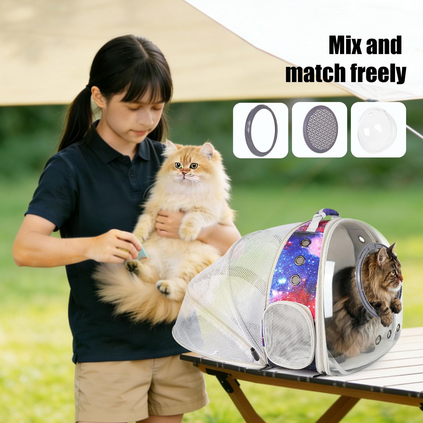 Mochila de burbujas transparentes para gatos, mochila de astronauta para gatos, perros pequeños, gatitos, conejos, aprobados por aerolíneas, viajes, senderismo, camping, gatos (color azul