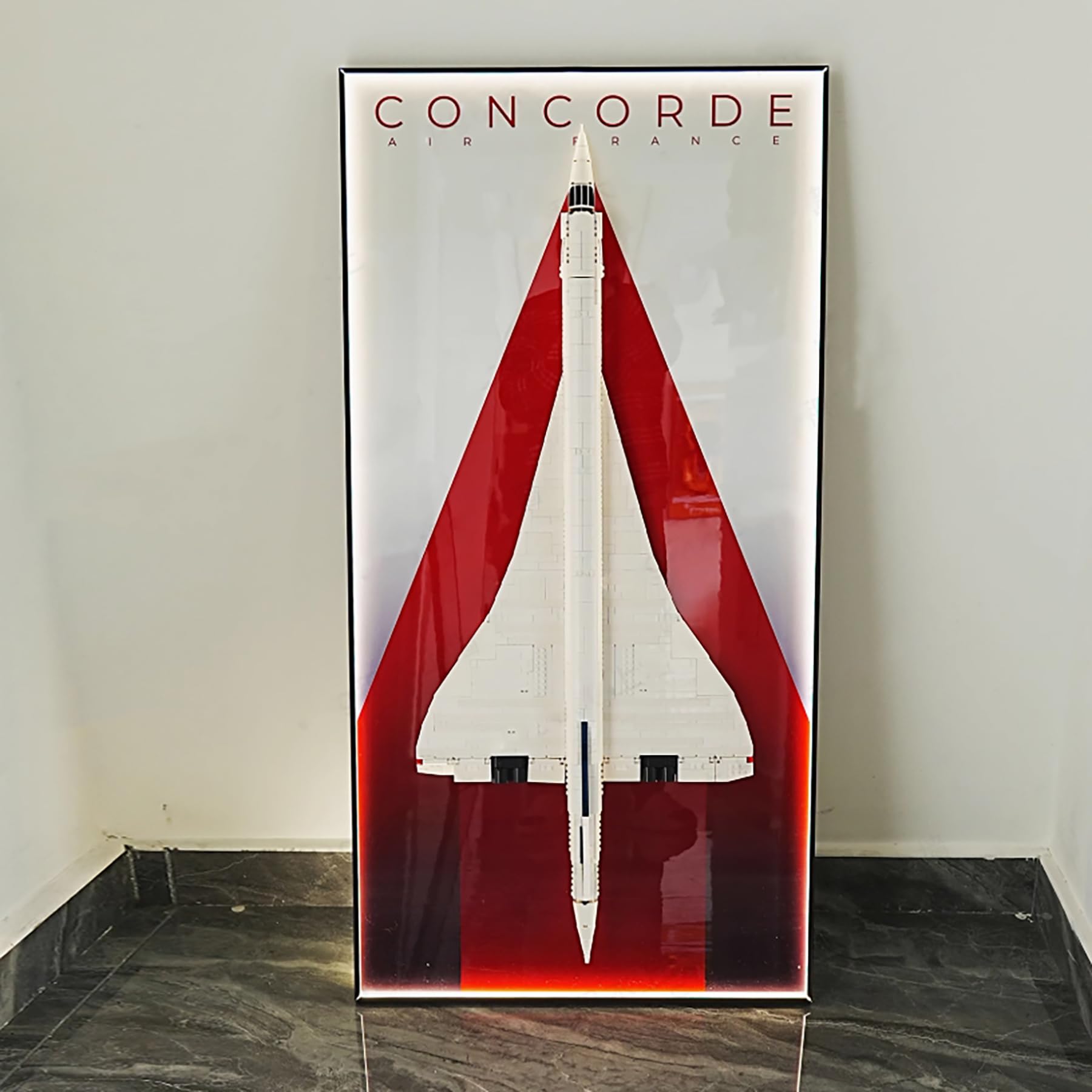 Display Wallboard for Lego 10318 Concorde Airbus, Building Block Wall Frame Compatible with Concorde, Gift Ideas for Car Wall Mounting Fans, Wall Only (USB LED Light)